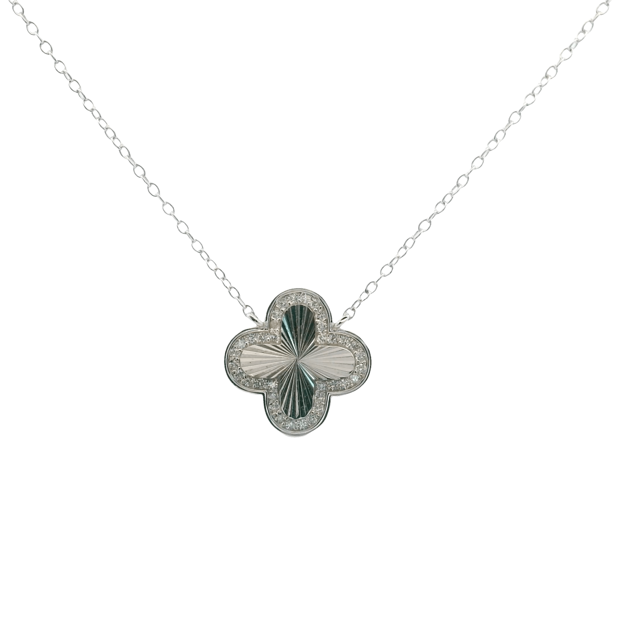 925SL CLOVER TEXTURE WITH CZ AROUND NECKLACE - C'SANTOS