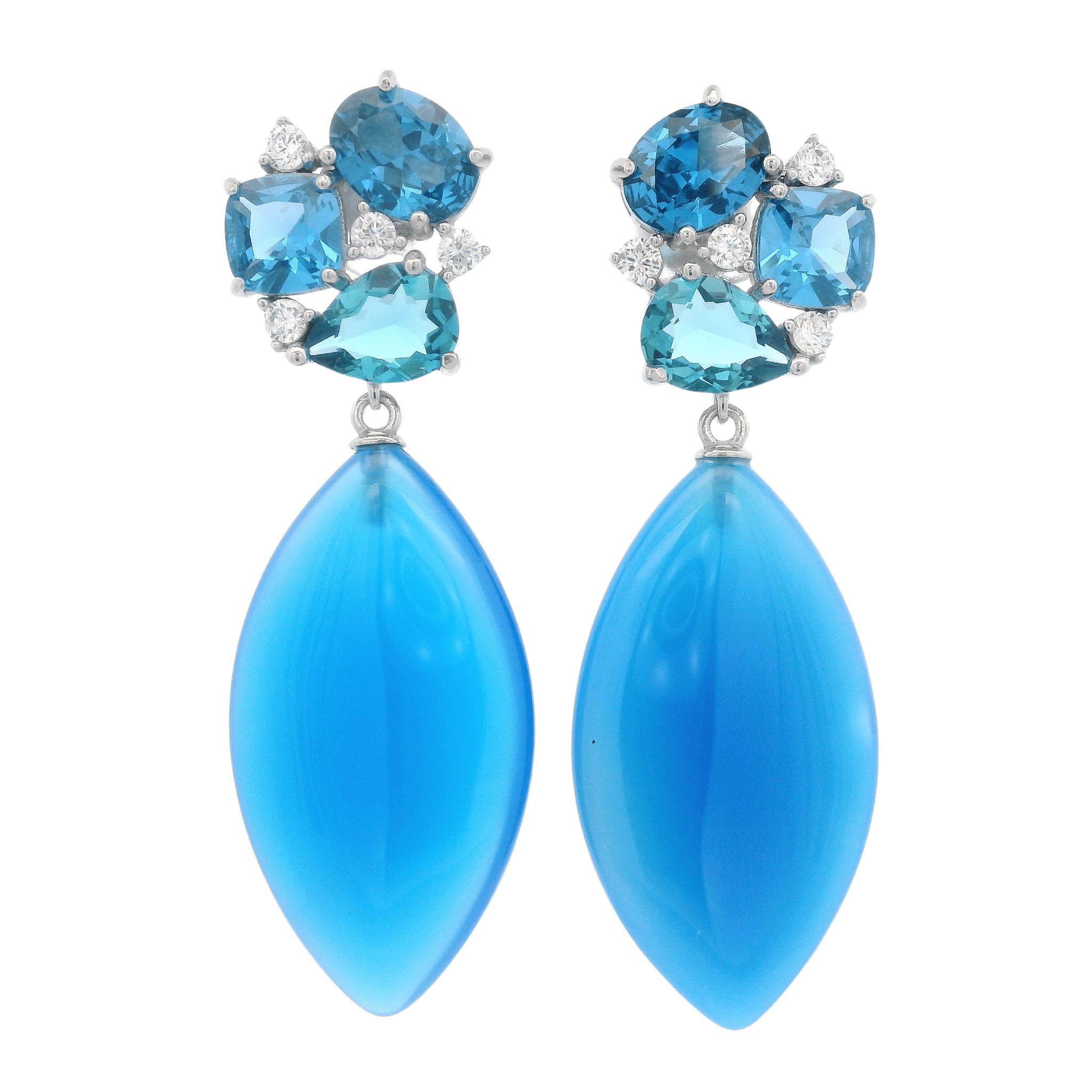 925SL CLUSTER AND DROP MARQUESITA EARRINGS CHALCEDONY & CZ BLUE - C'SANTOS