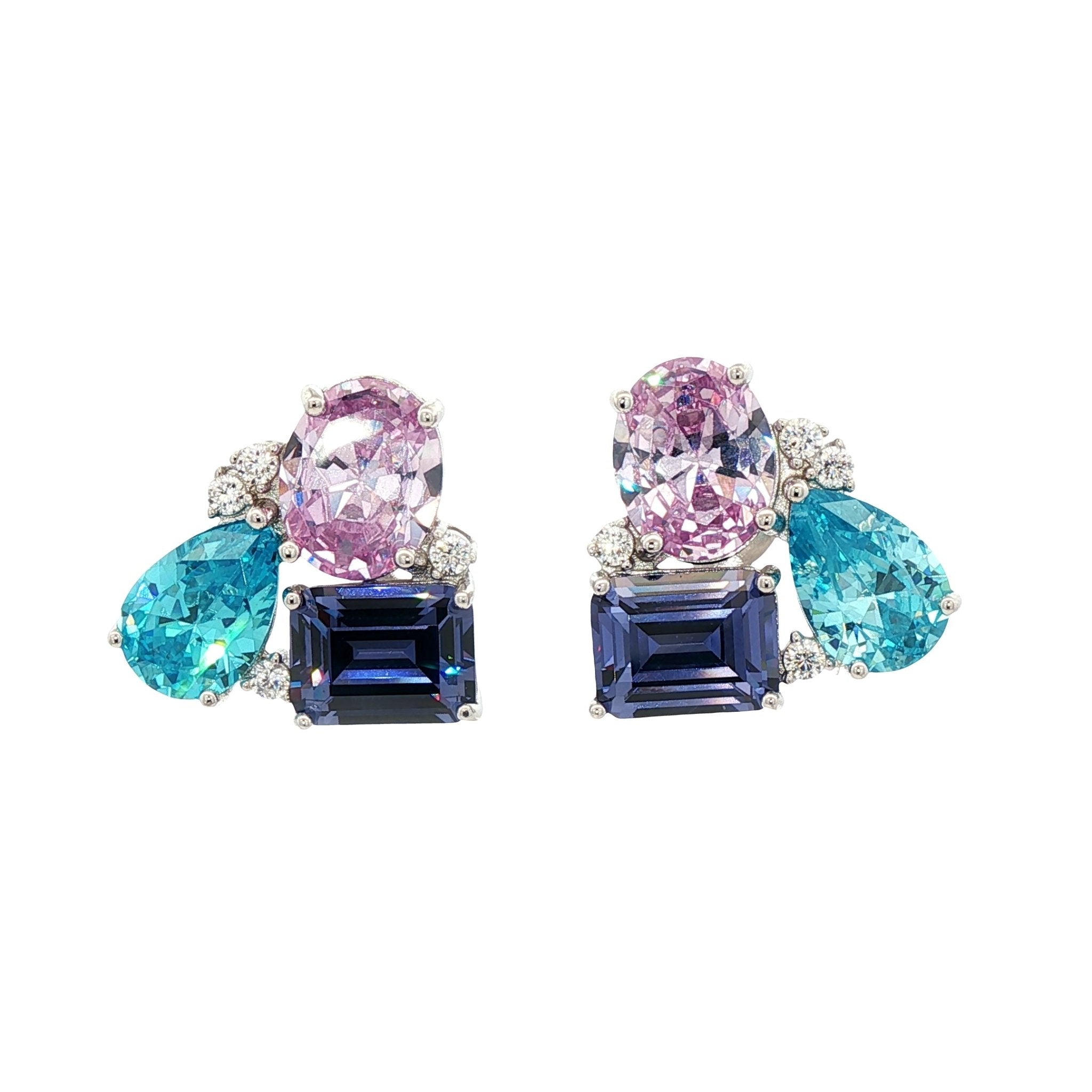 925SL CLUSTER CUSHION BLUE DROP SKY BLLUE EARRINGS - C'SANTOS