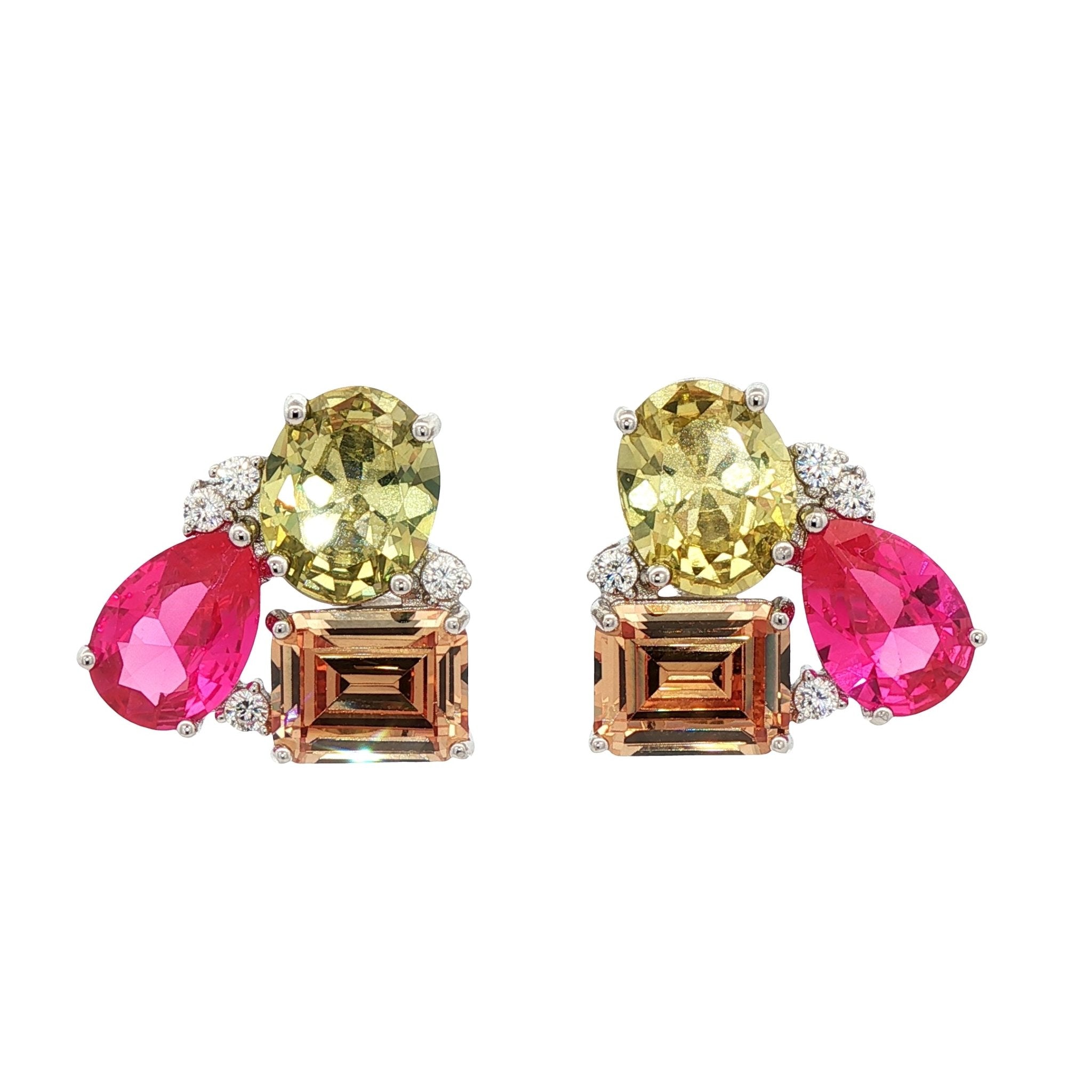 925SL CLUSTER CUSHION CHAMPAGE OVAL YELLOW CZ DROP RUBY EARRINGS - C'SANTOS
