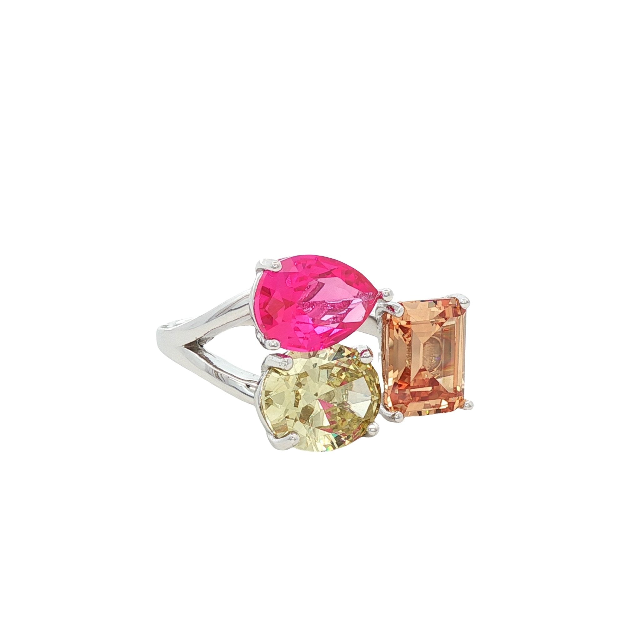 925SL CLUSTER CUSHION CHAMPAGE OVAL YELLOW CZ DROP RUBY RING - C'SANTOS