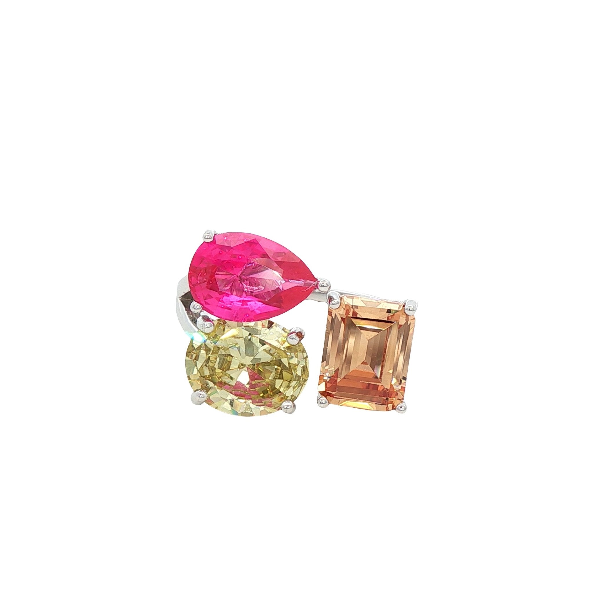 925SL CLUSTER CUSHION CHAMPAGE OVAL YELLOW CZ DROP RUBY RING - C'SANTOS