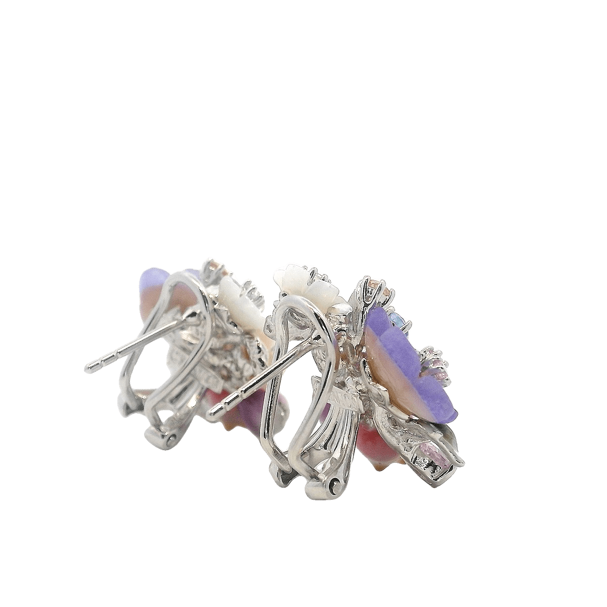 925SL CLUSTER FLOWERS PURPLE AND MIX STONE EARRINGS - C'SANTOS