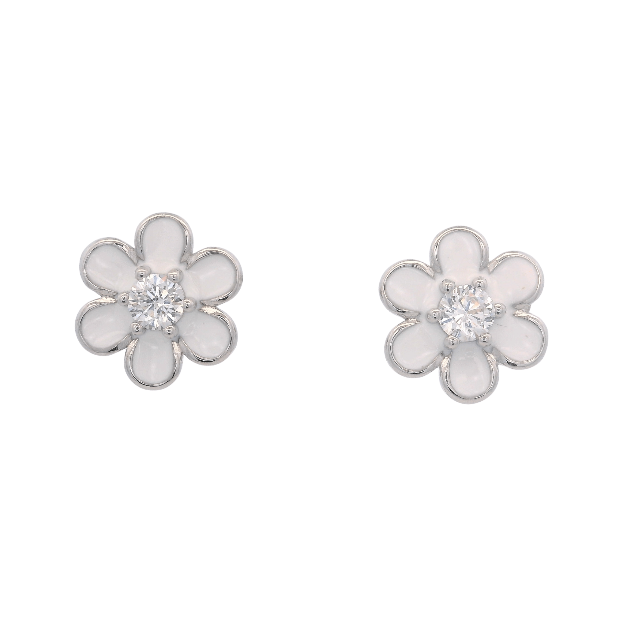 925SL DAISY WHITE ENAMEL EARRINGS - C'SANTOS