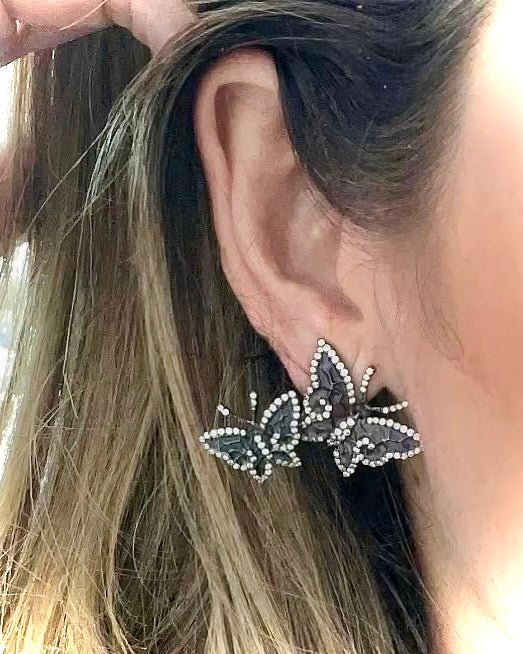 925SL DOUBLE BUTTERFLY AQUA AND PURPLE CZ EARRINGS - C'SANTOS