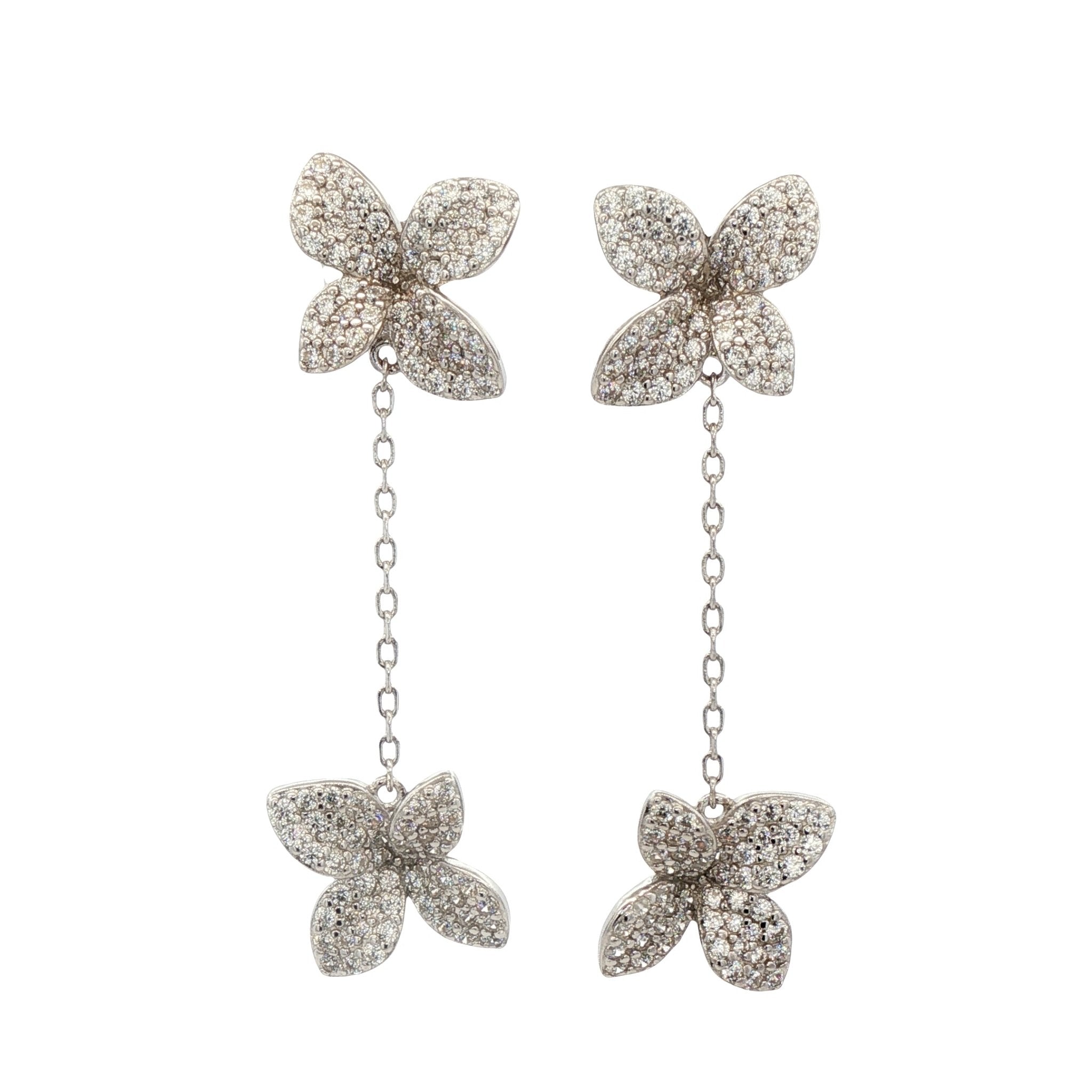 925SL DOUBLE LEAF PAVE CZ EARRINGS - C'SANTOS