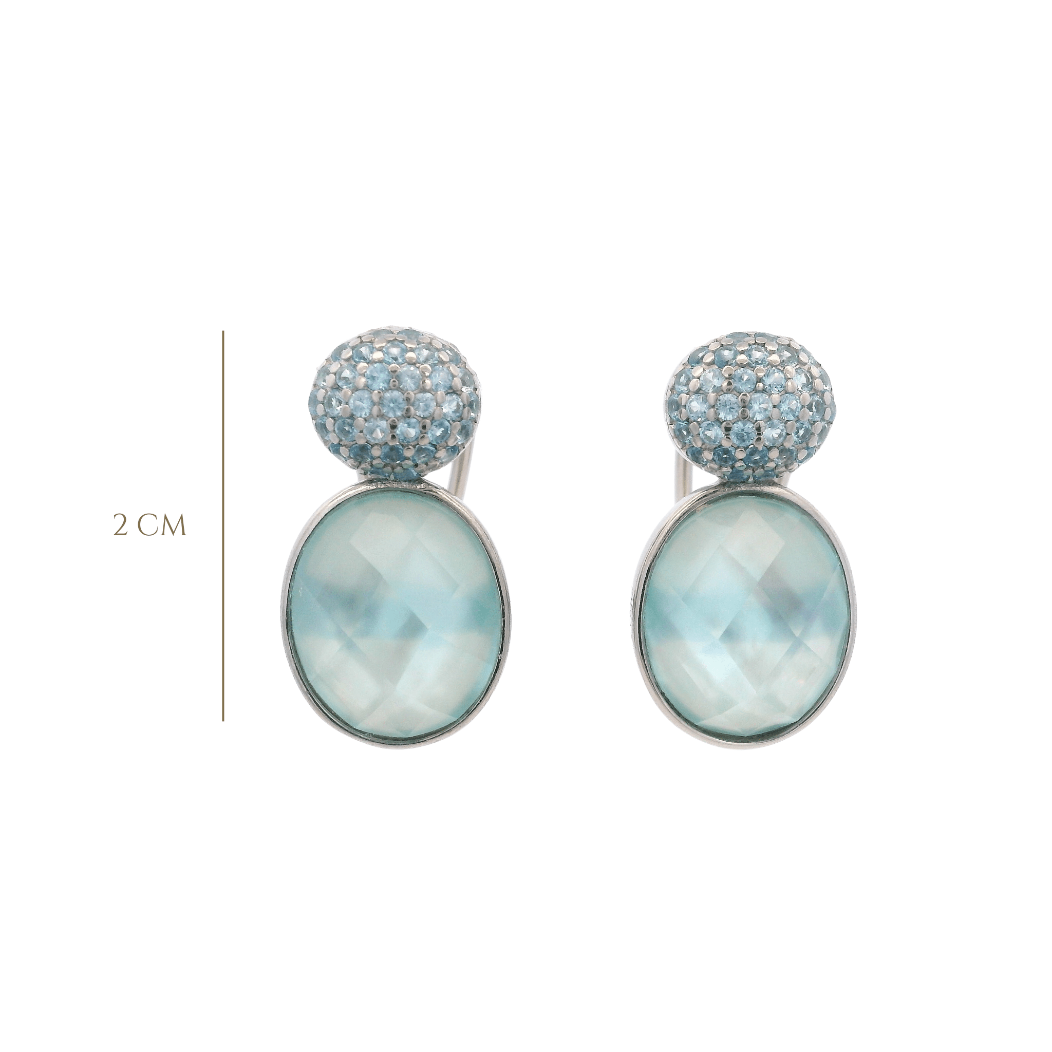 925SL DOUBLE ROUND EARRINGS QUARTZ SKY BLUE & CZ - C'SANTOS