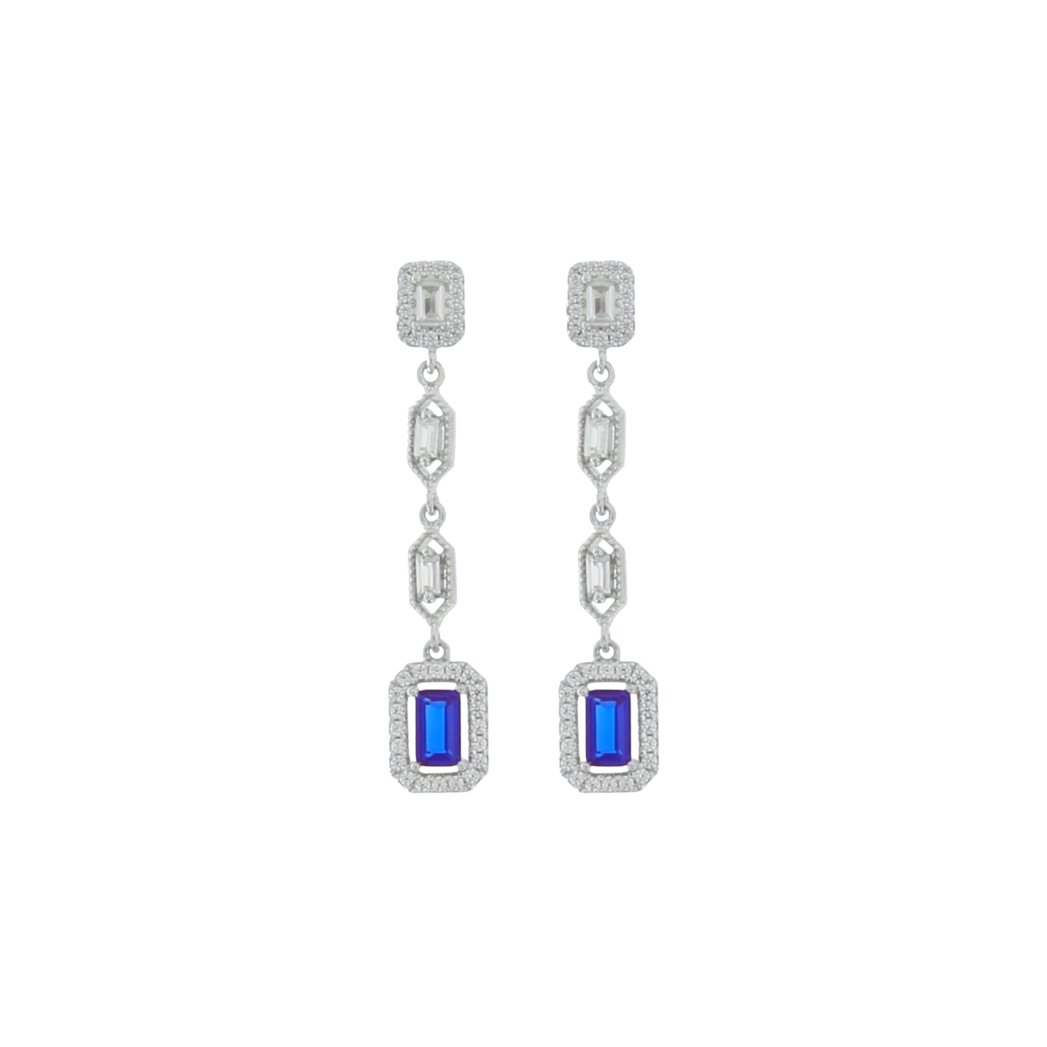 925SL DROP BAGUETTES CZ BLUE EARRINGS - C'SANTOS