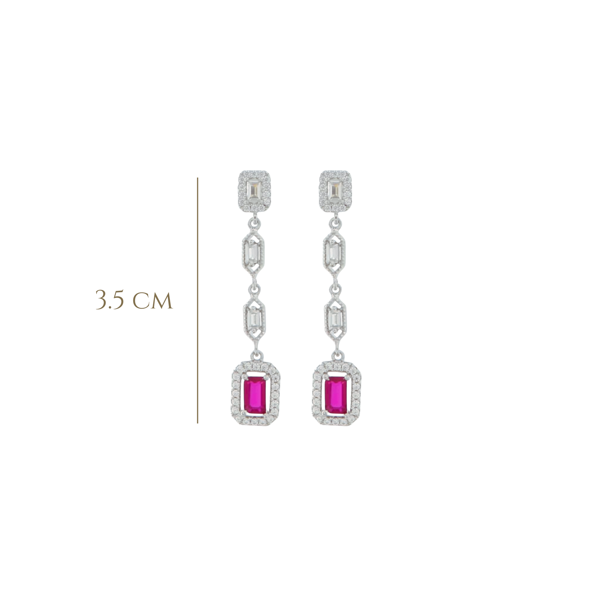 925SL DROP BAGUETTES CZ FUSHIA EARRINGS - C'SANTOS