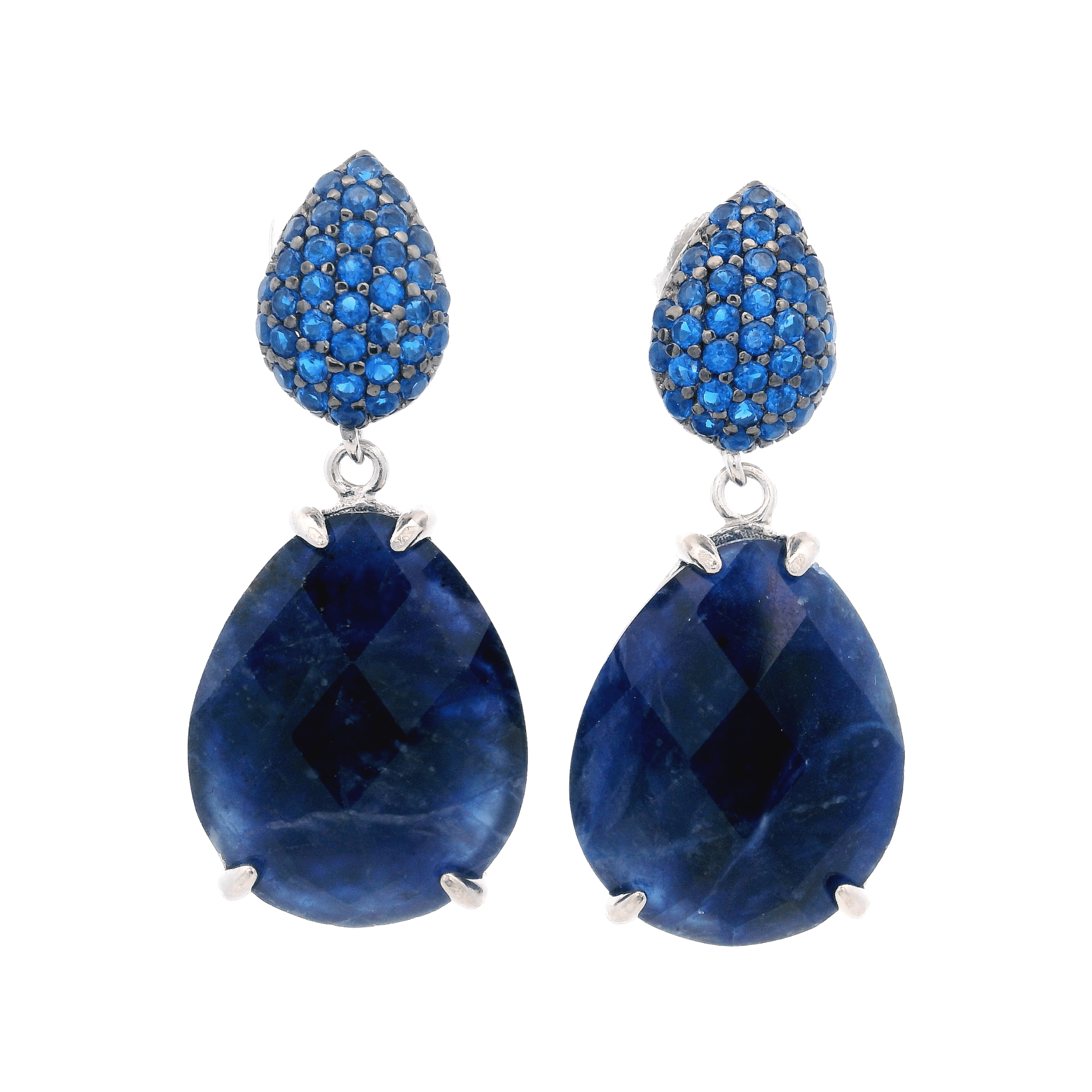 925SL DROP DOUBLE CUT PEAR EARRINGS QUARTZ & CZ BLUE - C'SANTOS