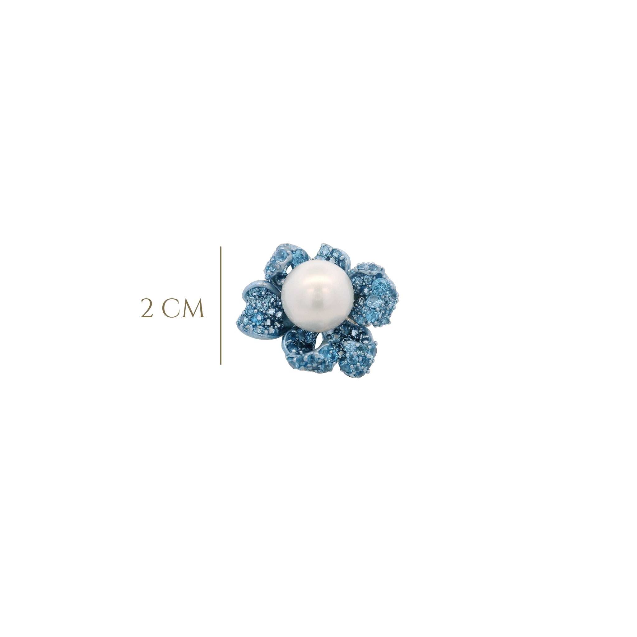 925SL FLOWER BLUE CENTER PERL AND BLUE TOPAZ RING T7 - C'SANTOS