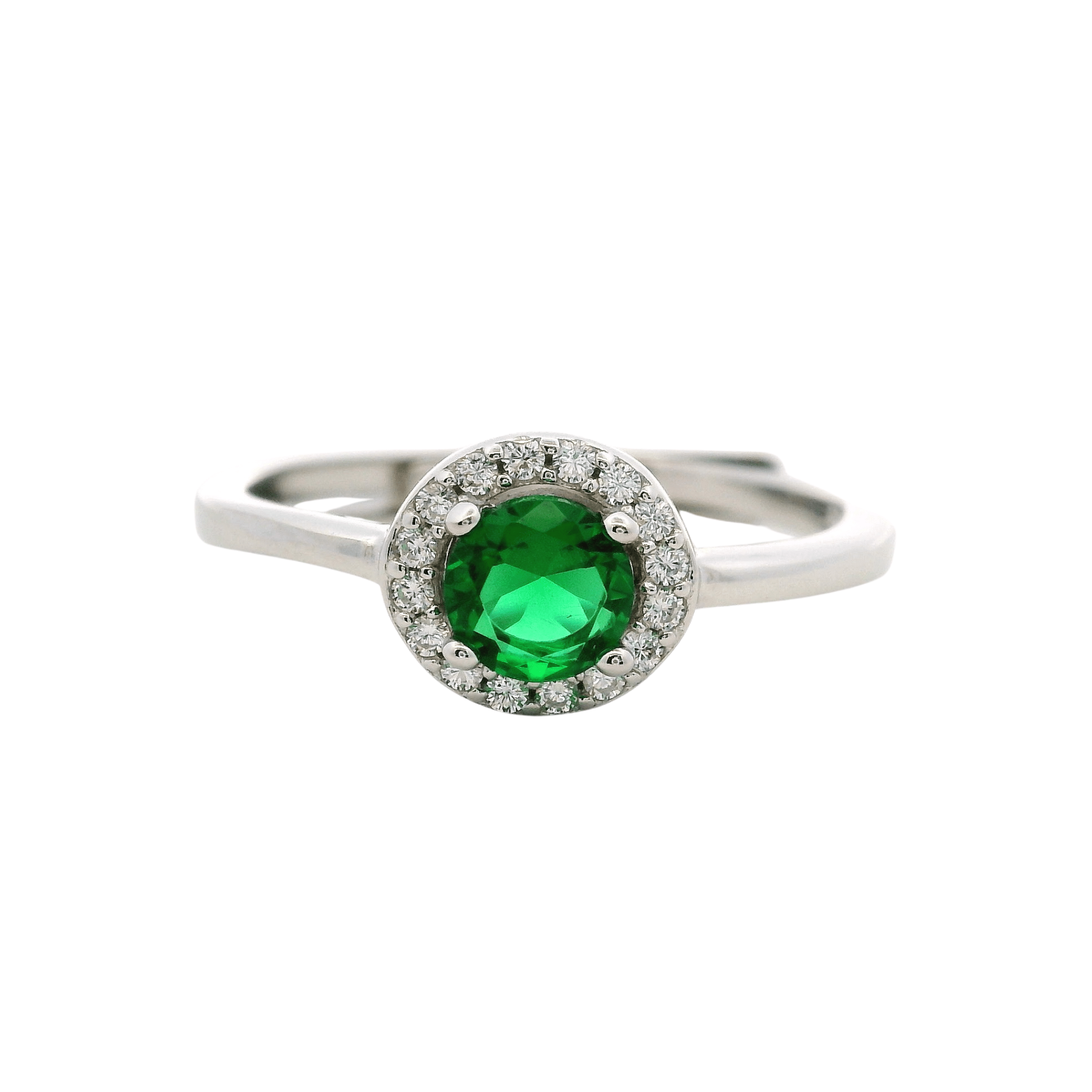 925SL HALO CENTER CZ GREEN ADJUSTABLE RING - C'SANTOS