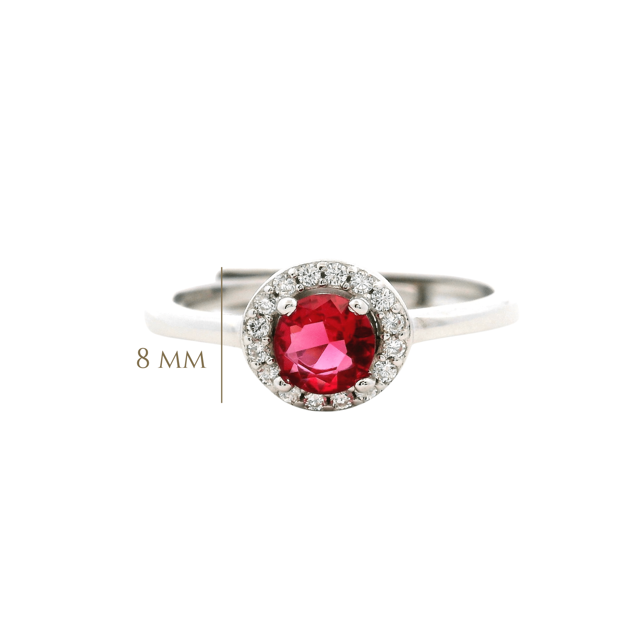 925SL HALO CENTER CZ RED ADJUSTABLE RING - C'SANTOS