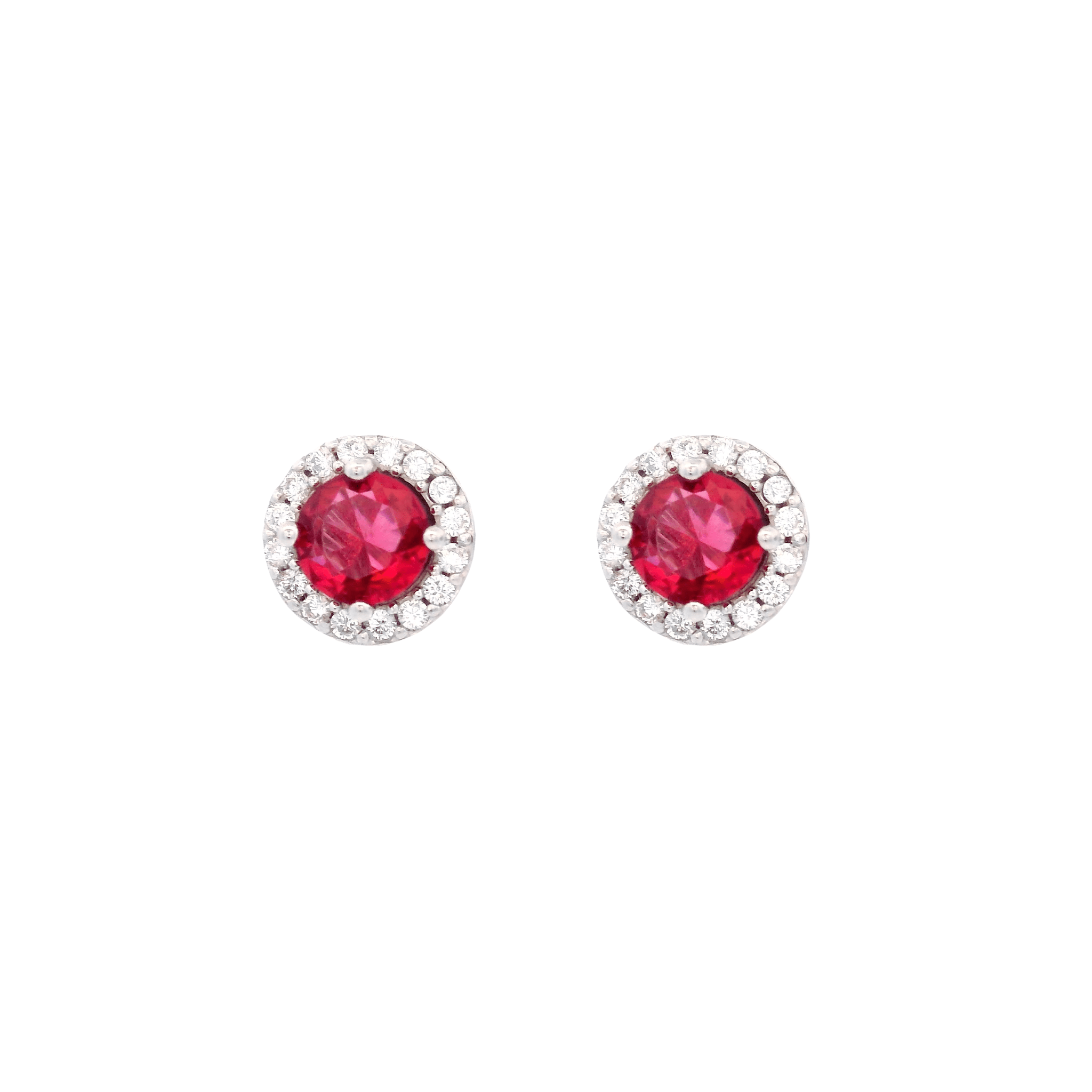 925SL HALO CENTER CZ RED EARRINGS - C'SANTOS