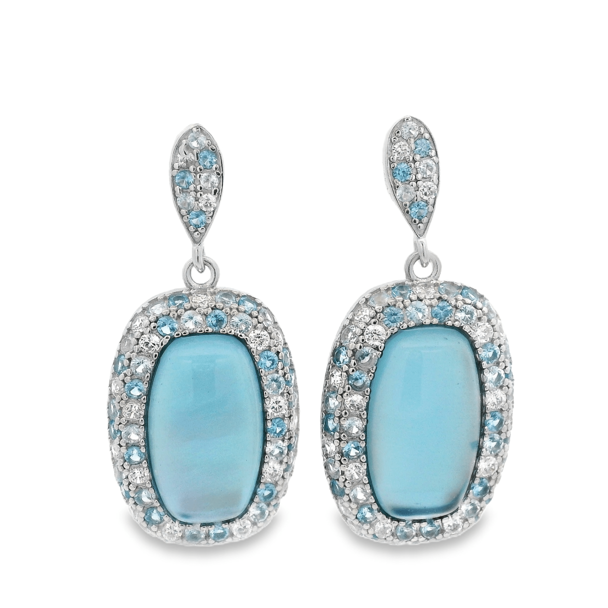 925SL HALO SQUARE EARRINGS CZ BLUE - C'SANTOS