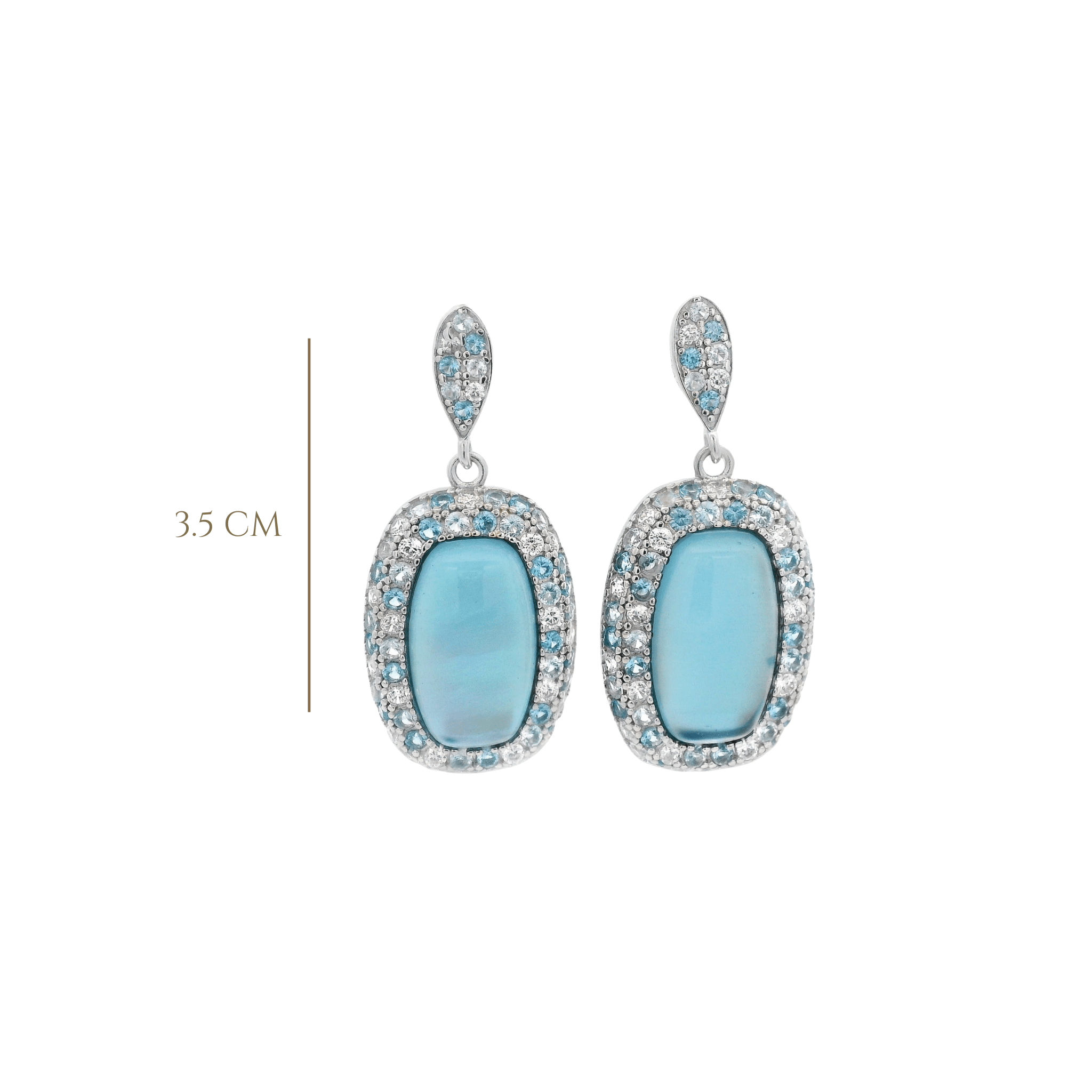 925SL HALO SQUARE EARRINGS CZ BLUE - C'SANTOS