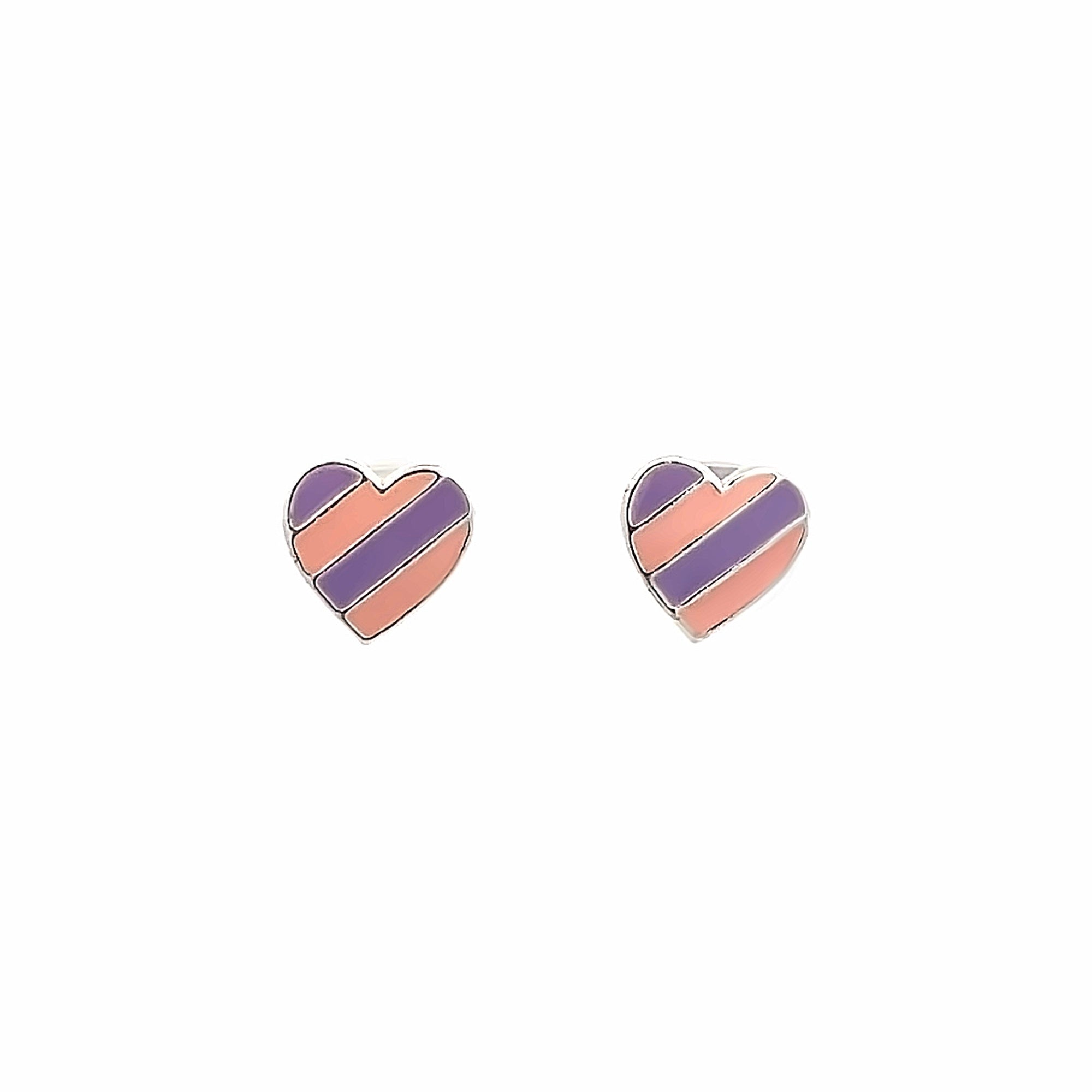 925SL HEART ENAMEL PINK AND LILA STUD EARRINGS - C'SANTOS