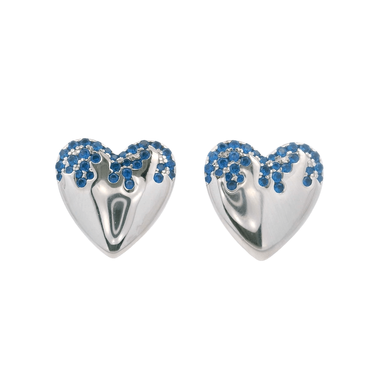925SL HEART SMOOTH CZ BLUE EARRINGS - C'SANTOS
