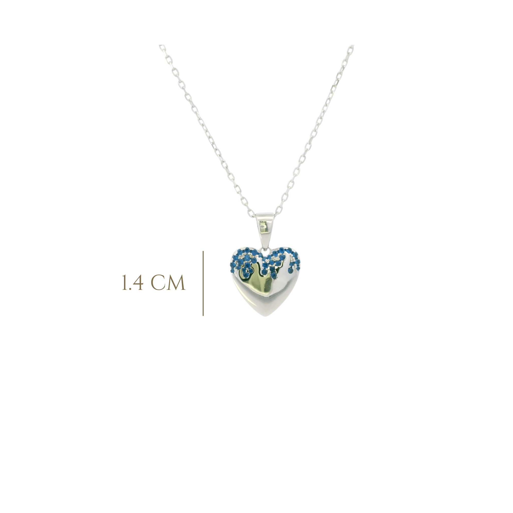 925SL HEART SMOOTH CZ BLUE NECKLACE - C'SANTOS