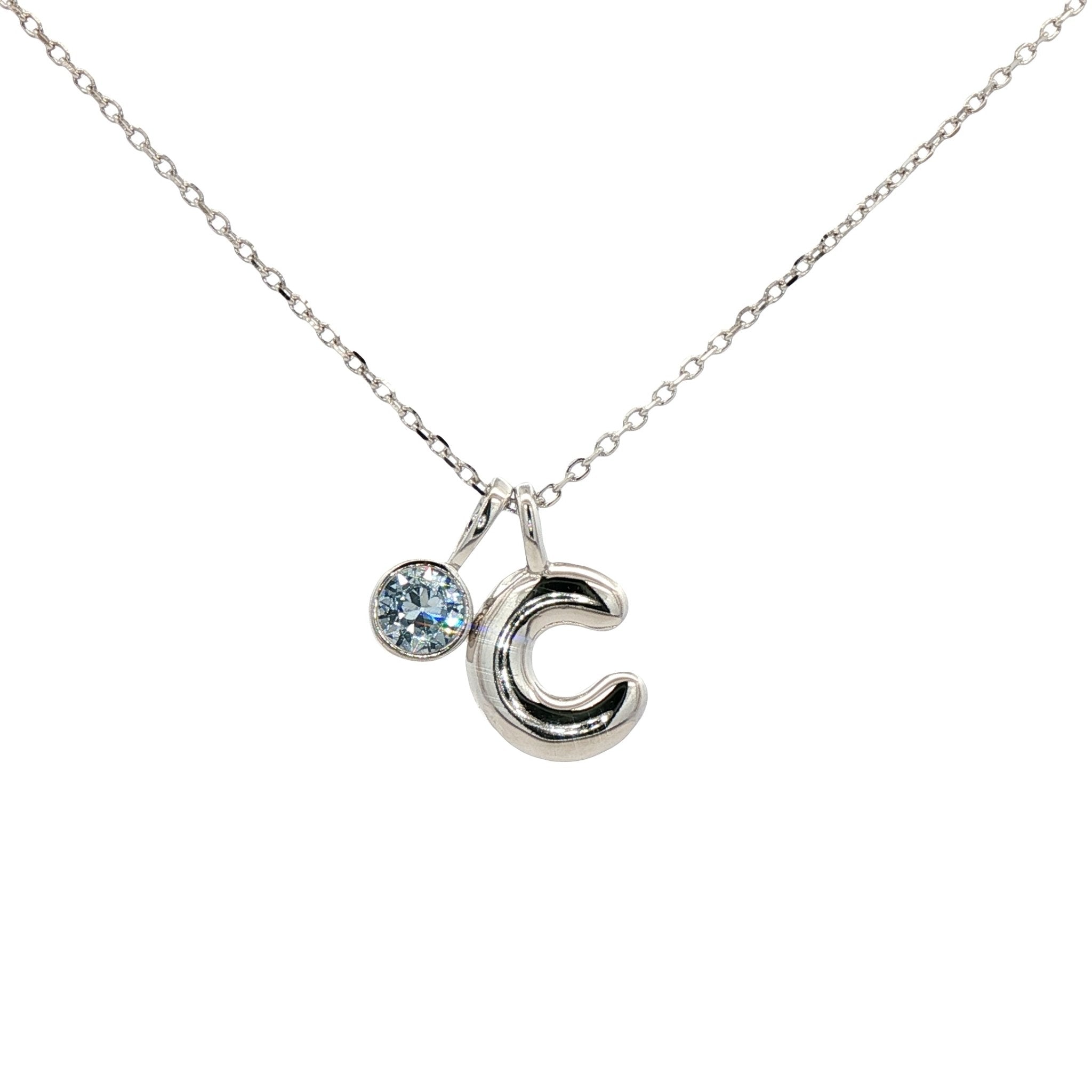 925SL INICIAL C SKY BLUE CZ PENDANT NECKLACE - C'SANTOS