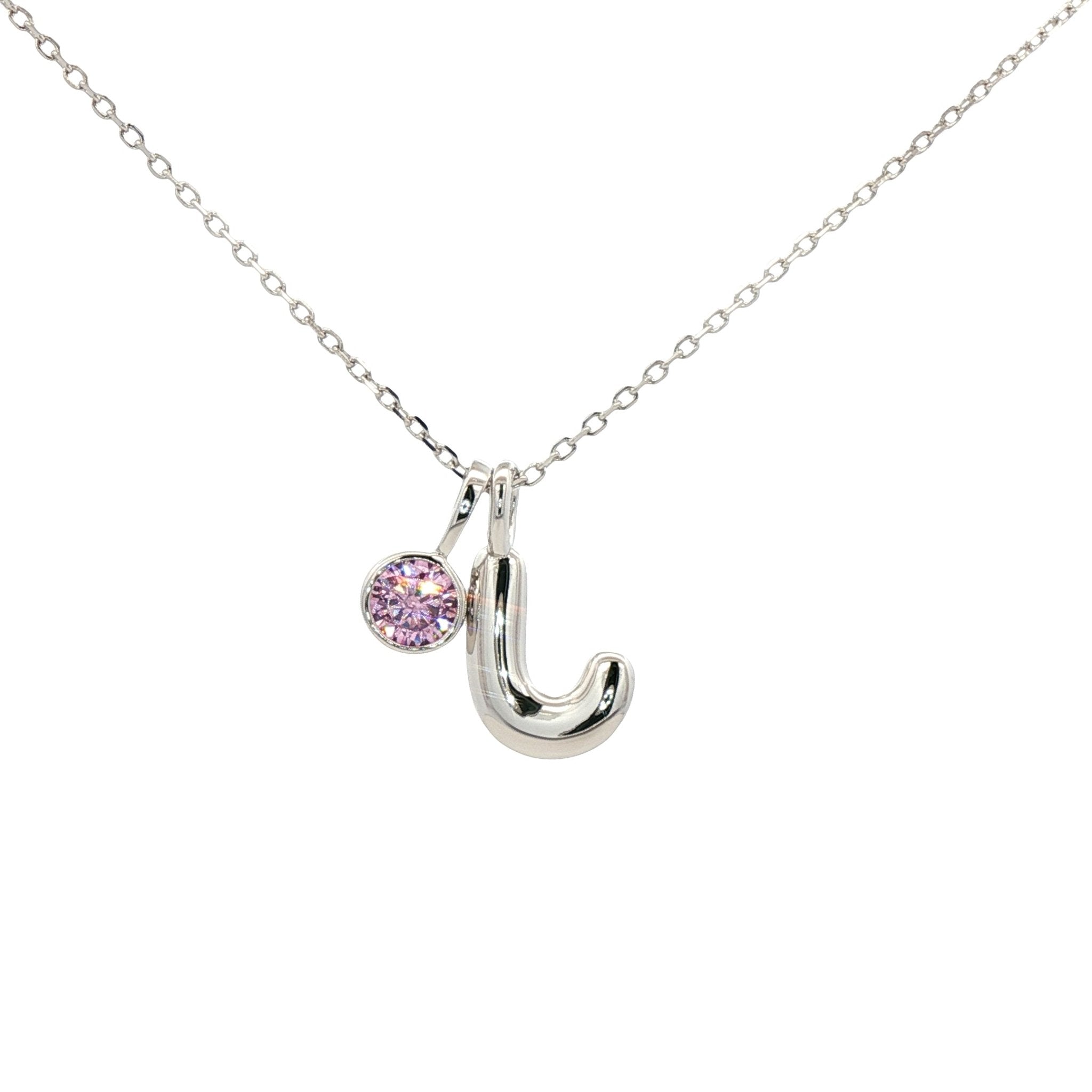 925SL INICIAL J PINK CZ PENDANT NECKLACE - C'SANTOS