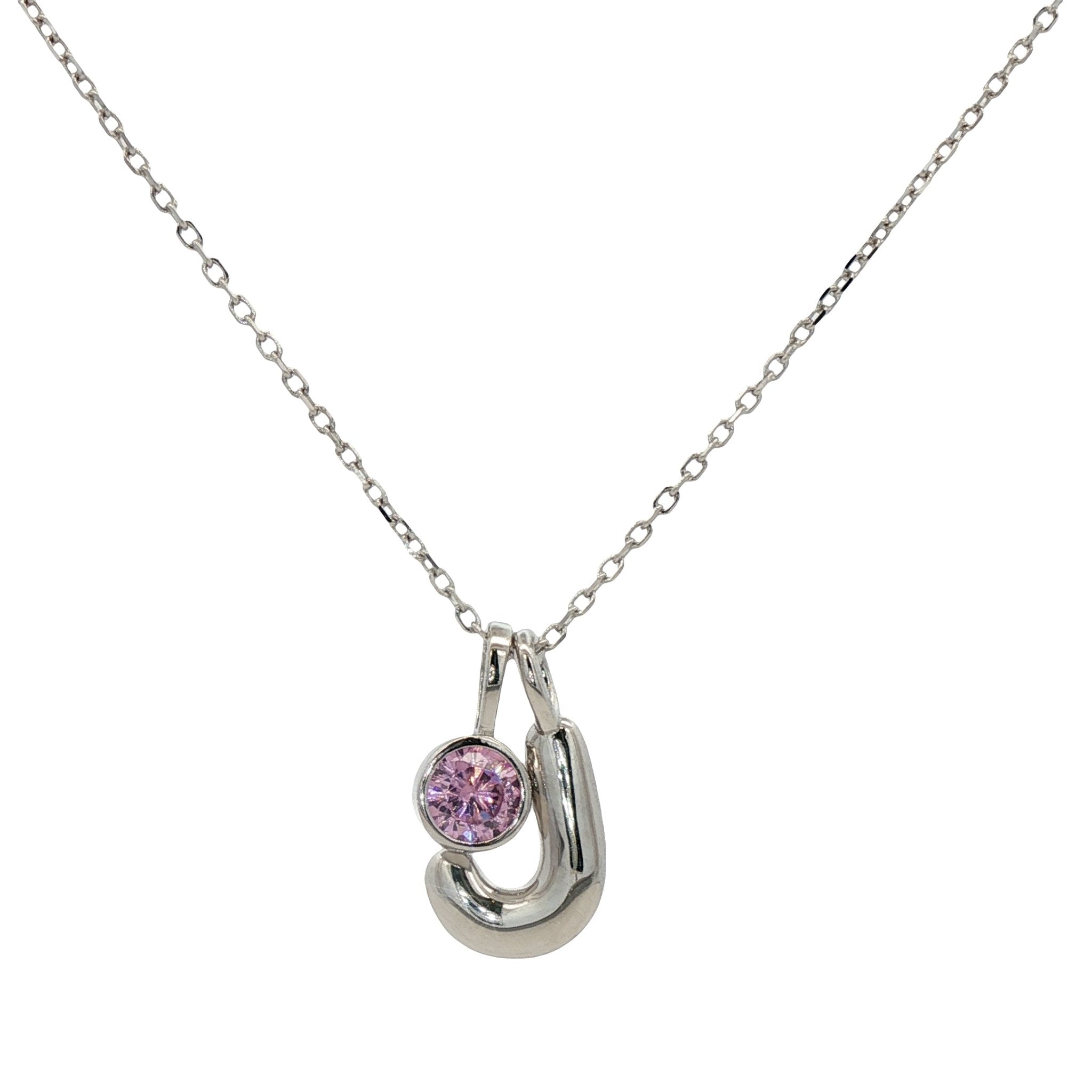925SL INICIAL J PINK CZ PENDANT NECKLACE - C'SANTOS