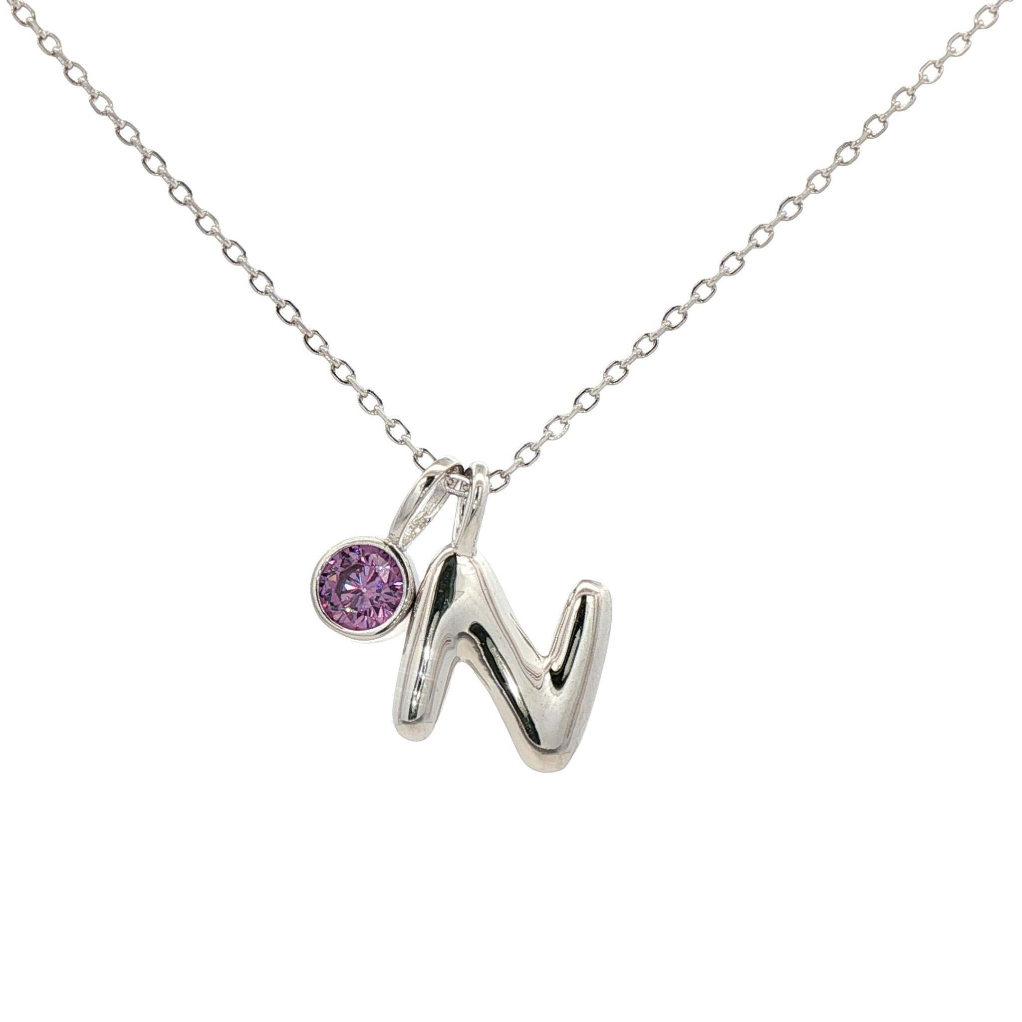 925SL INICIAL N PURPLE CZ PENDANT NECKLACE - C'SANTOS