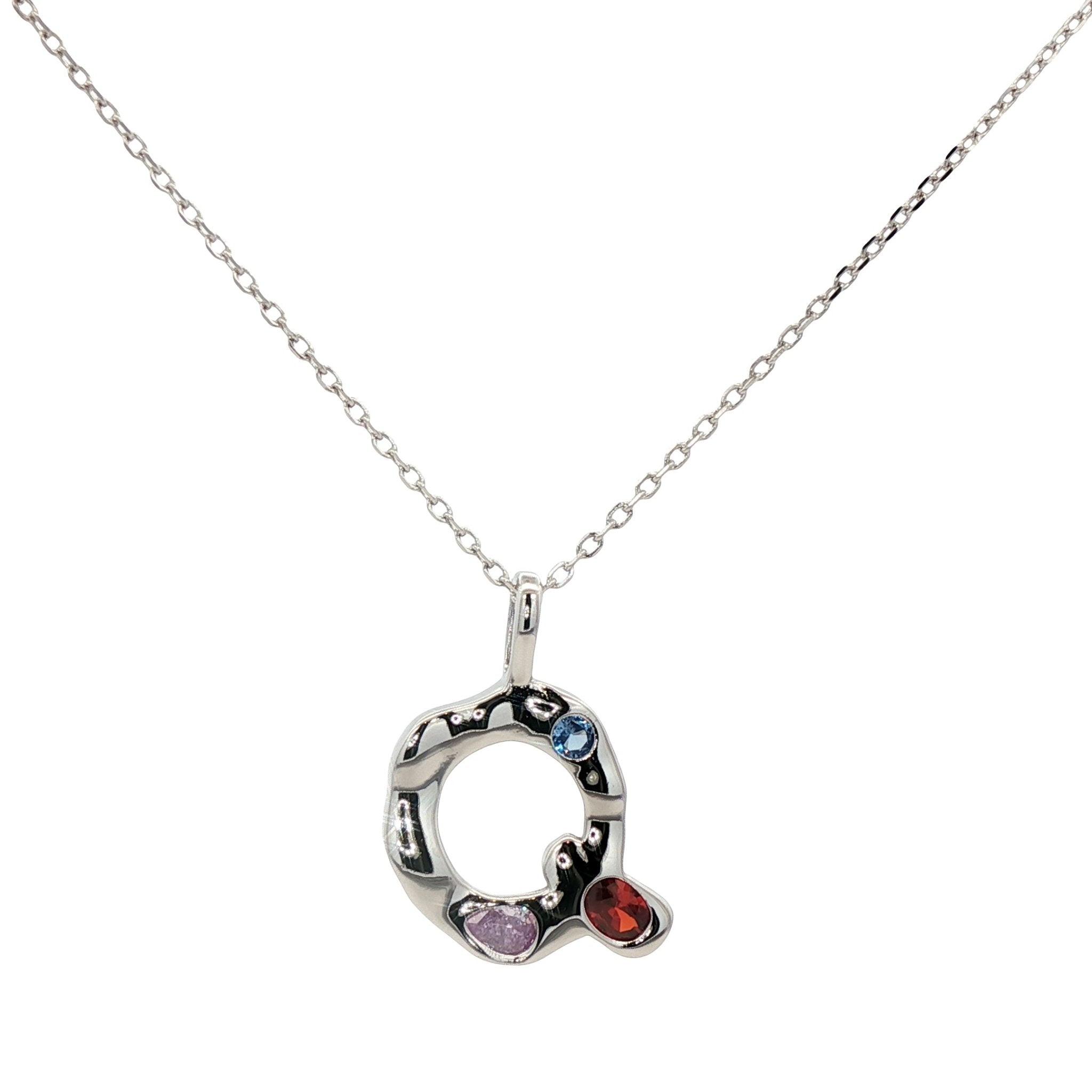 925SL INICIAL Q MULTICOLOR CZ NECKLACE - C'SANTOS