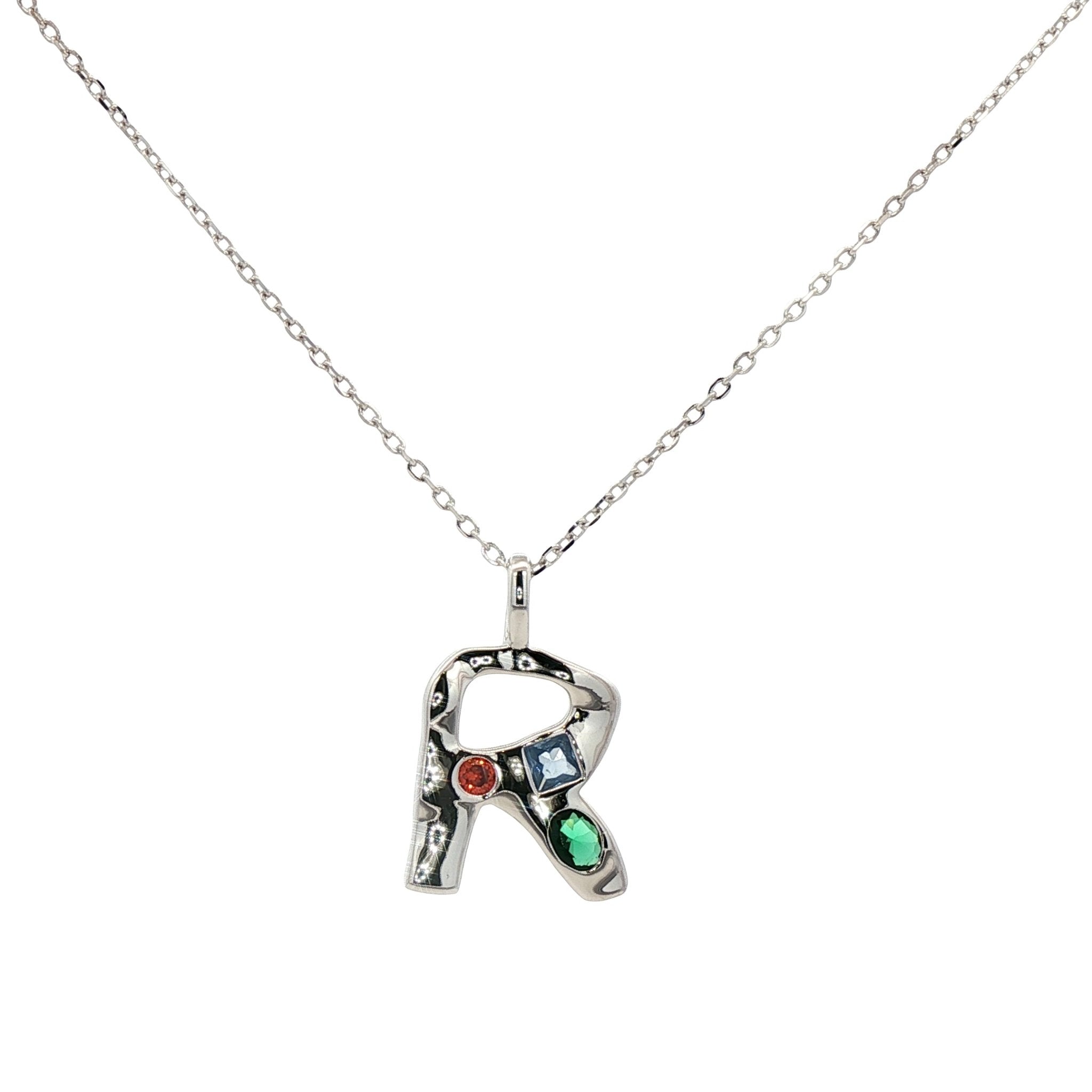 925SL INICIAL R MULTICOLOR CZ NECKLACE - C'SANTOS