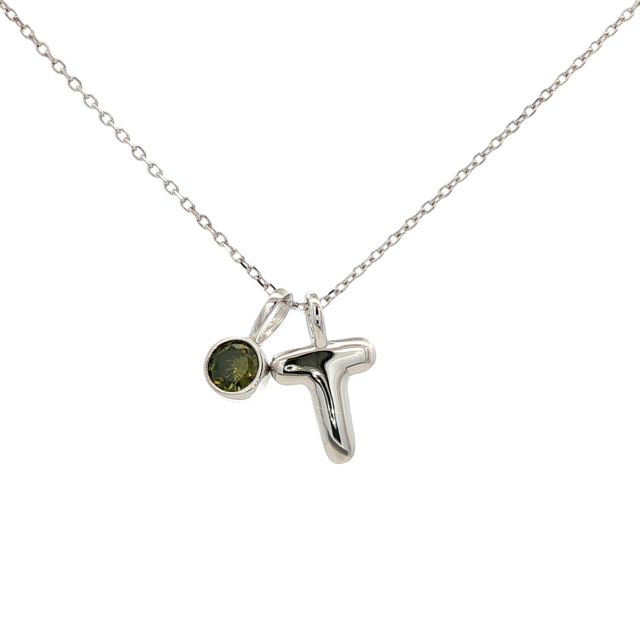 925SL INICIAL T PERIDOT CZ PENDANT NECKLACE - C'SANTOS