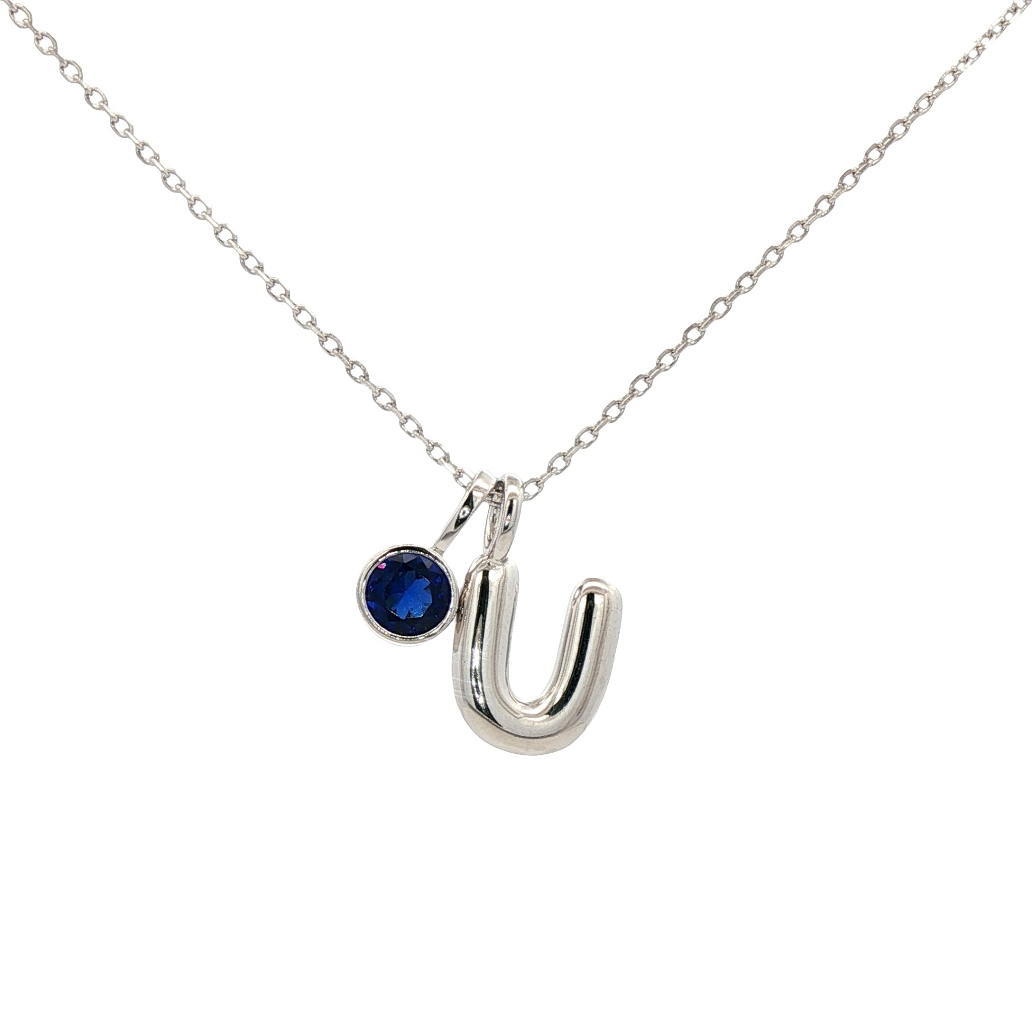 925SL INICIAL U BLUE CZ PENDANT NECKLACE - C'SANTOS