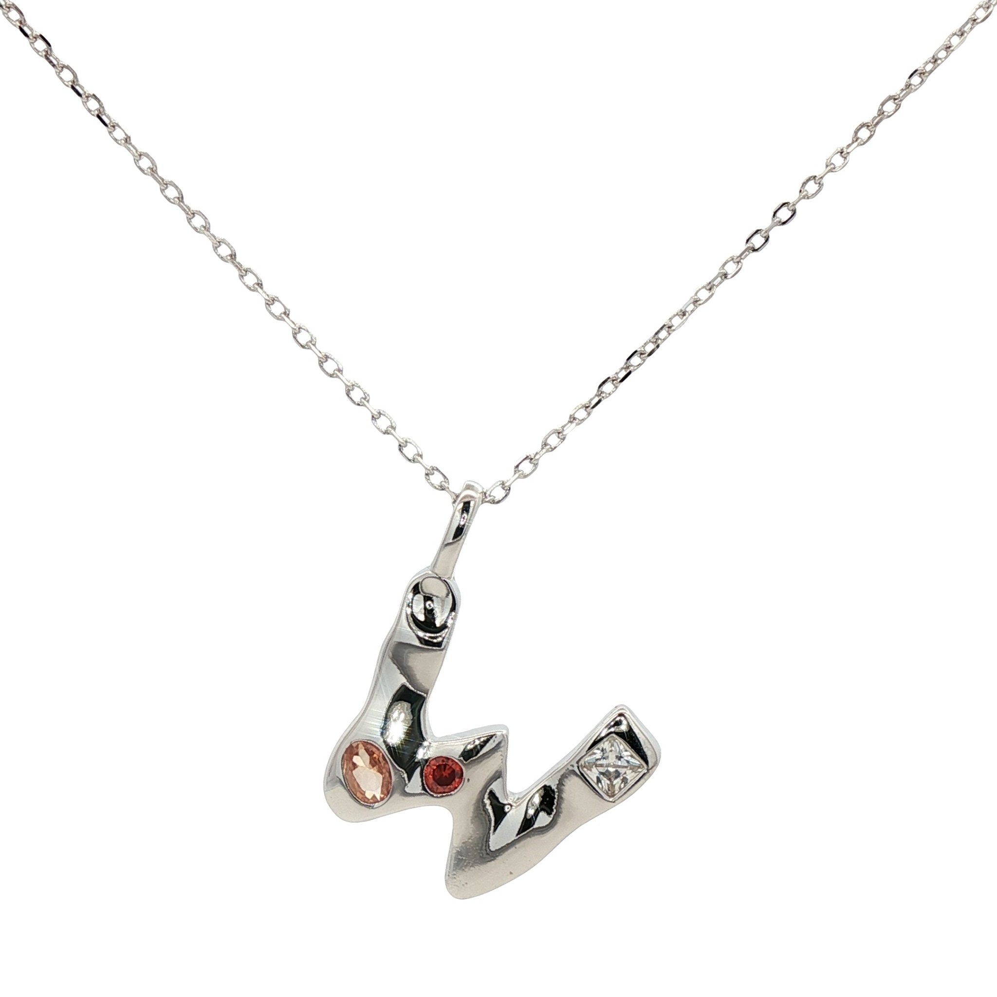 925SL INICIAL W MULTICOLOR CZ NECKLACE - C'SANTOS