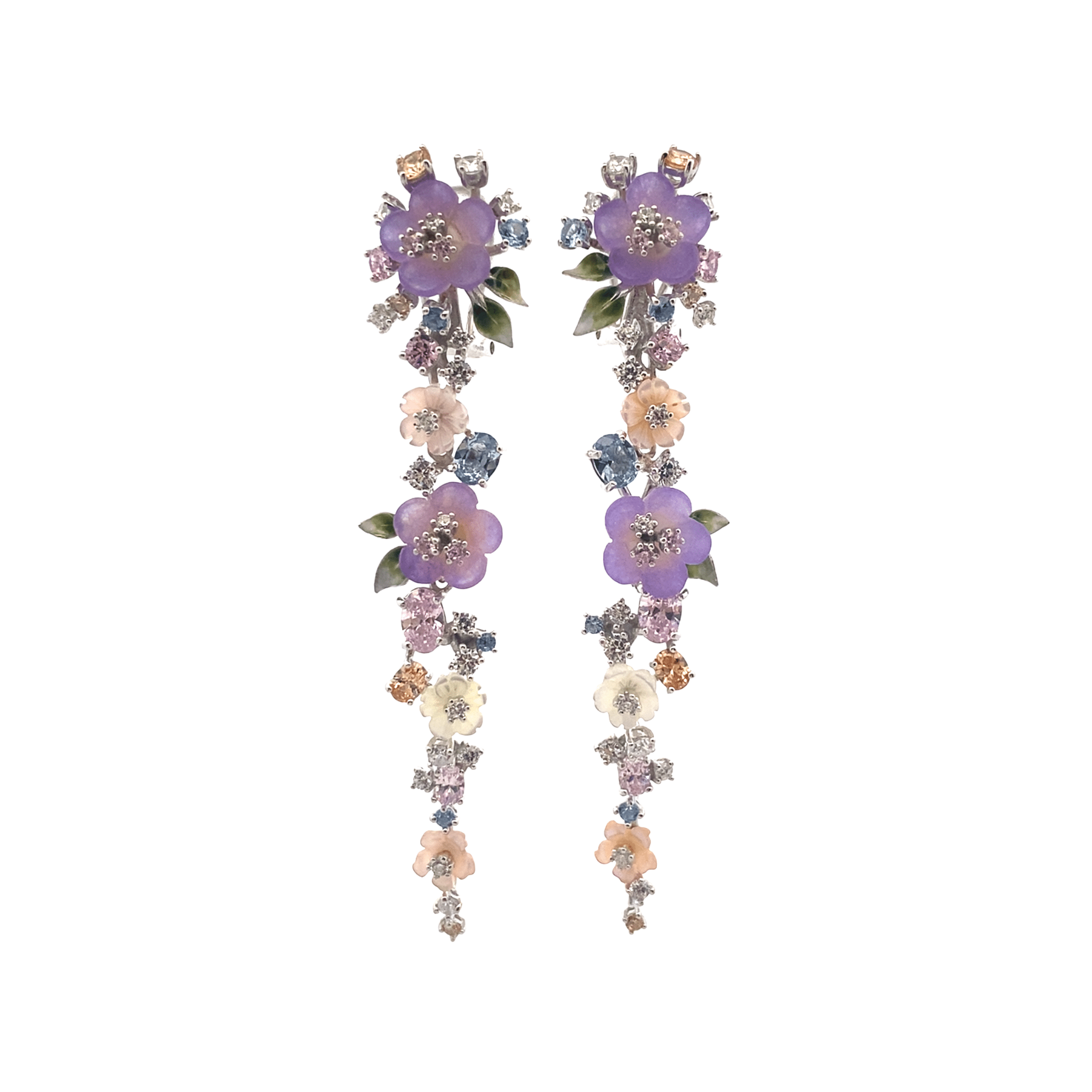 925SL LINKS OF FLOWERS PURPLE AND MIX STONE EARRINGS - C'SANTOS