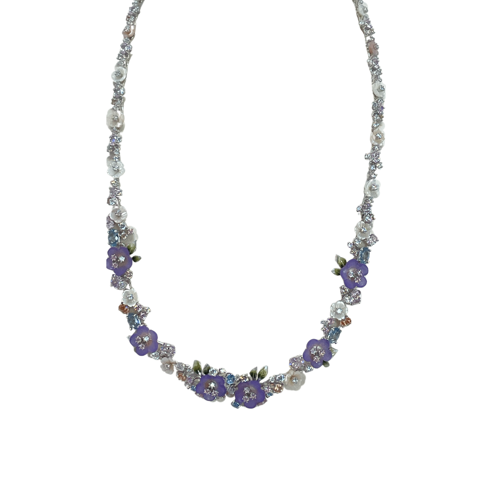 925SL LINKS OF FLOWERS PURPLE AND MIX STONE NECKLACE - C'SANTOS