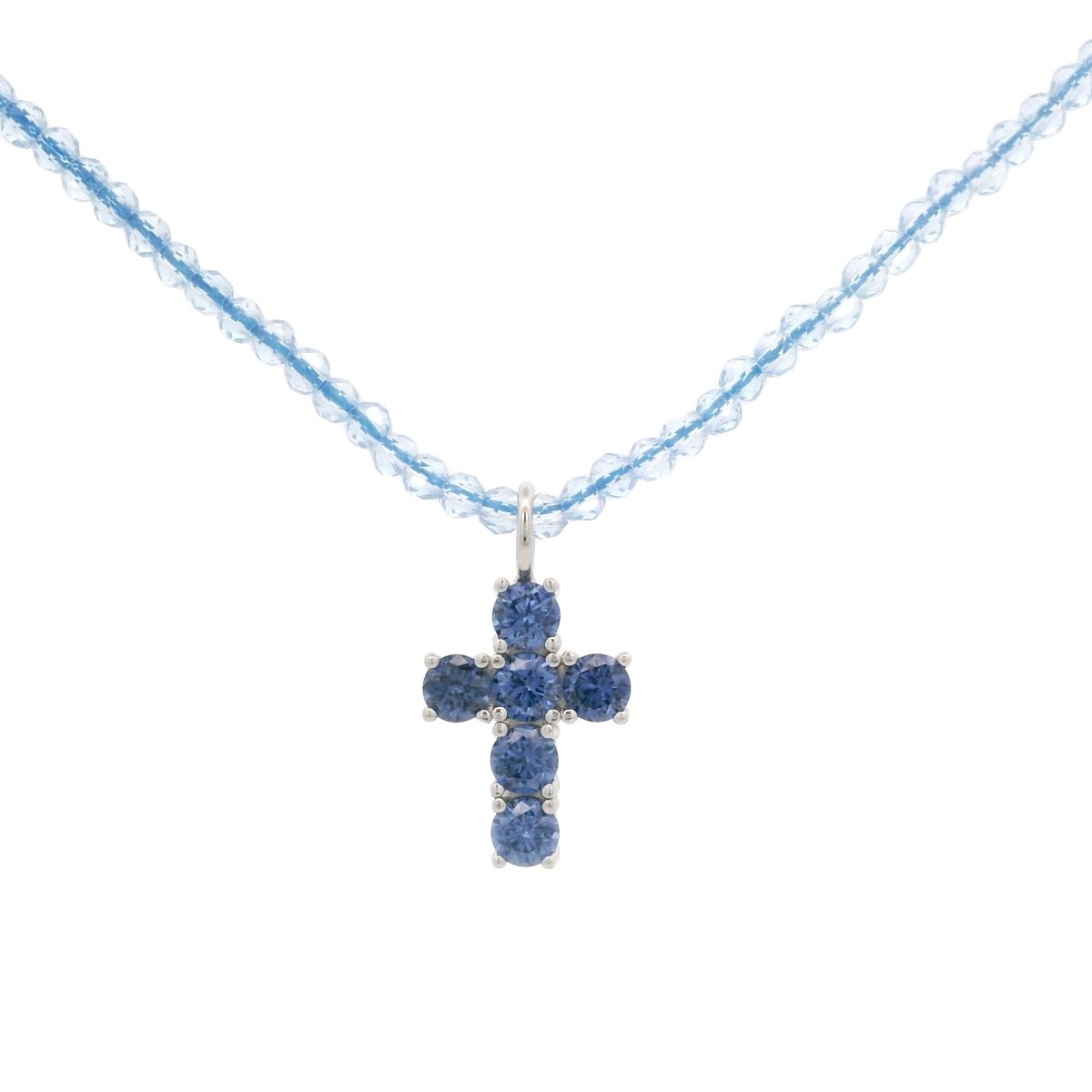 925SL MEDIUM CROSS BLUE CZ NECKLACE - C'SANTOS
