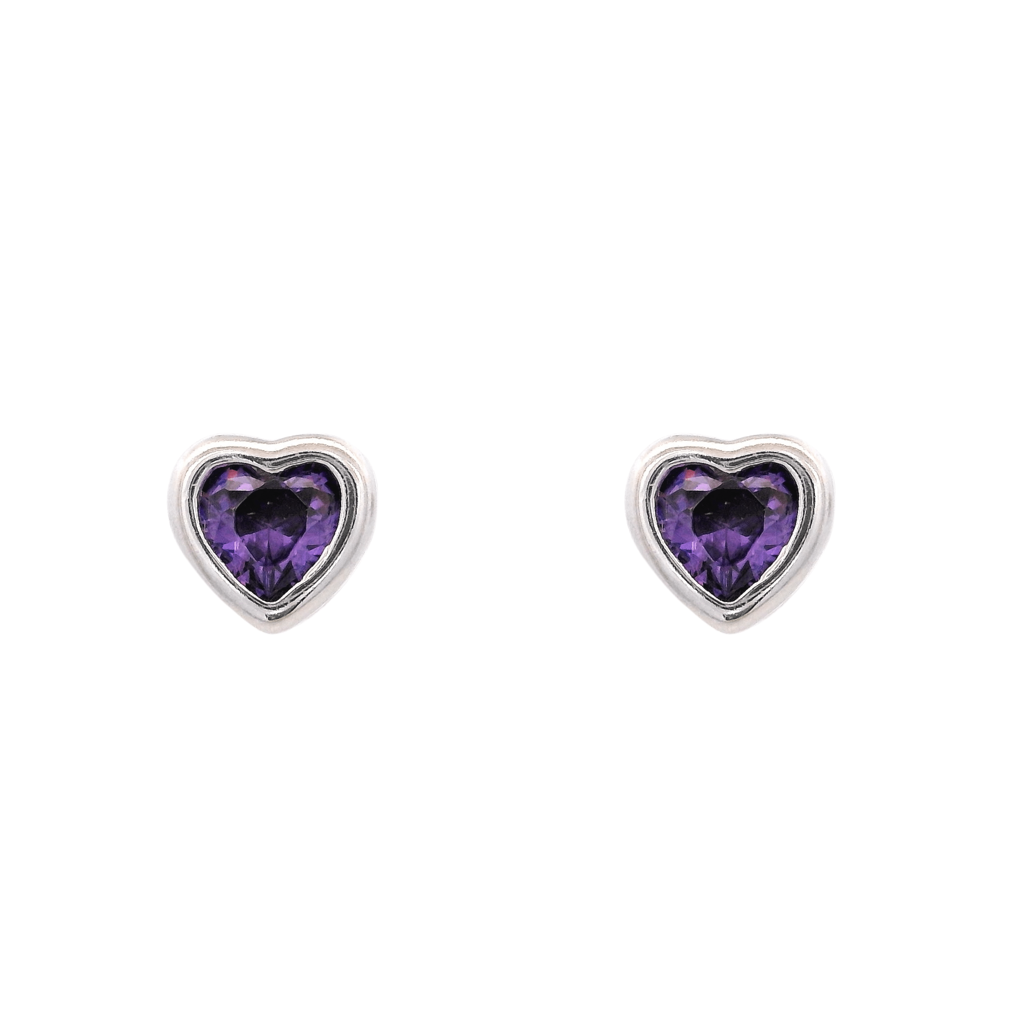 925SL MINI HEART BEZEL CZ PURPLE EARRINGS - C'SANTOS