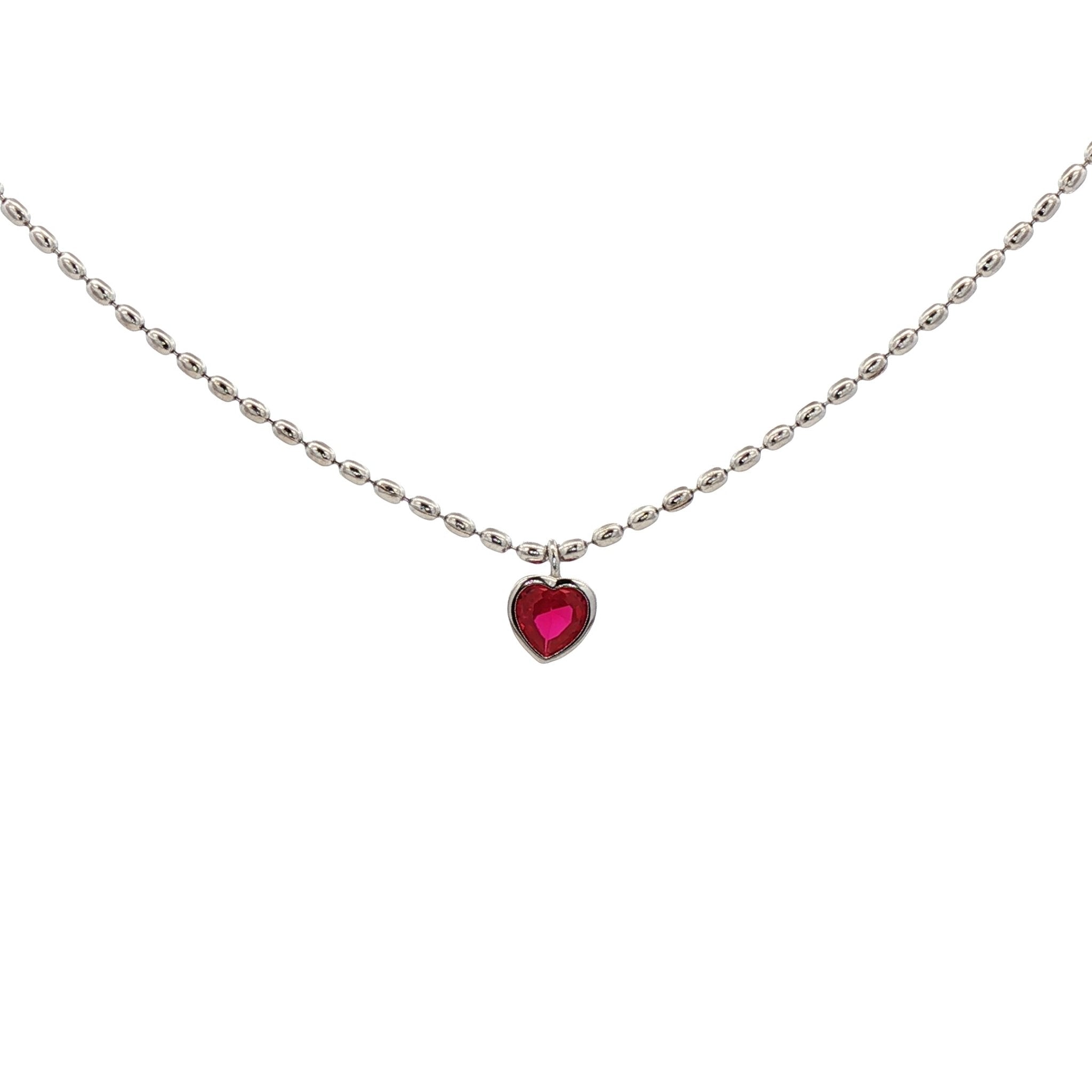 925SL MINI HEART SOLITARY RED CZ NECKLACE - C'SANTOS