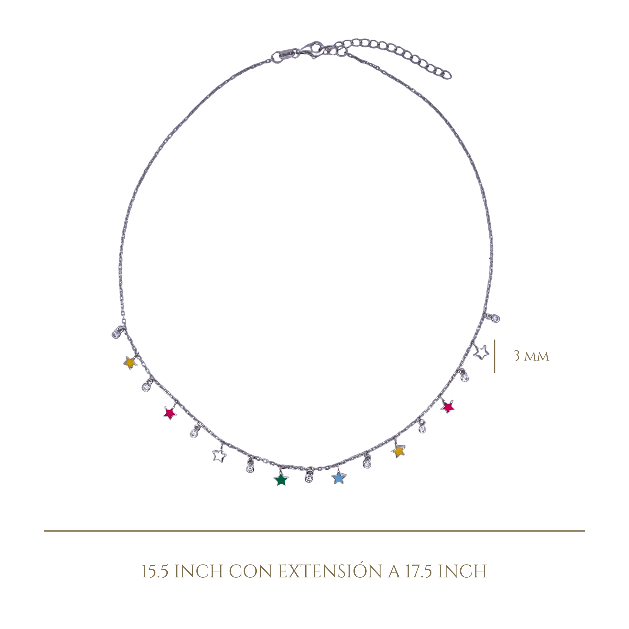 925SL MINI STARS WITH MINI BEZEL MULTICOLOR ENAMEL NECKLACE - C'SANTOS