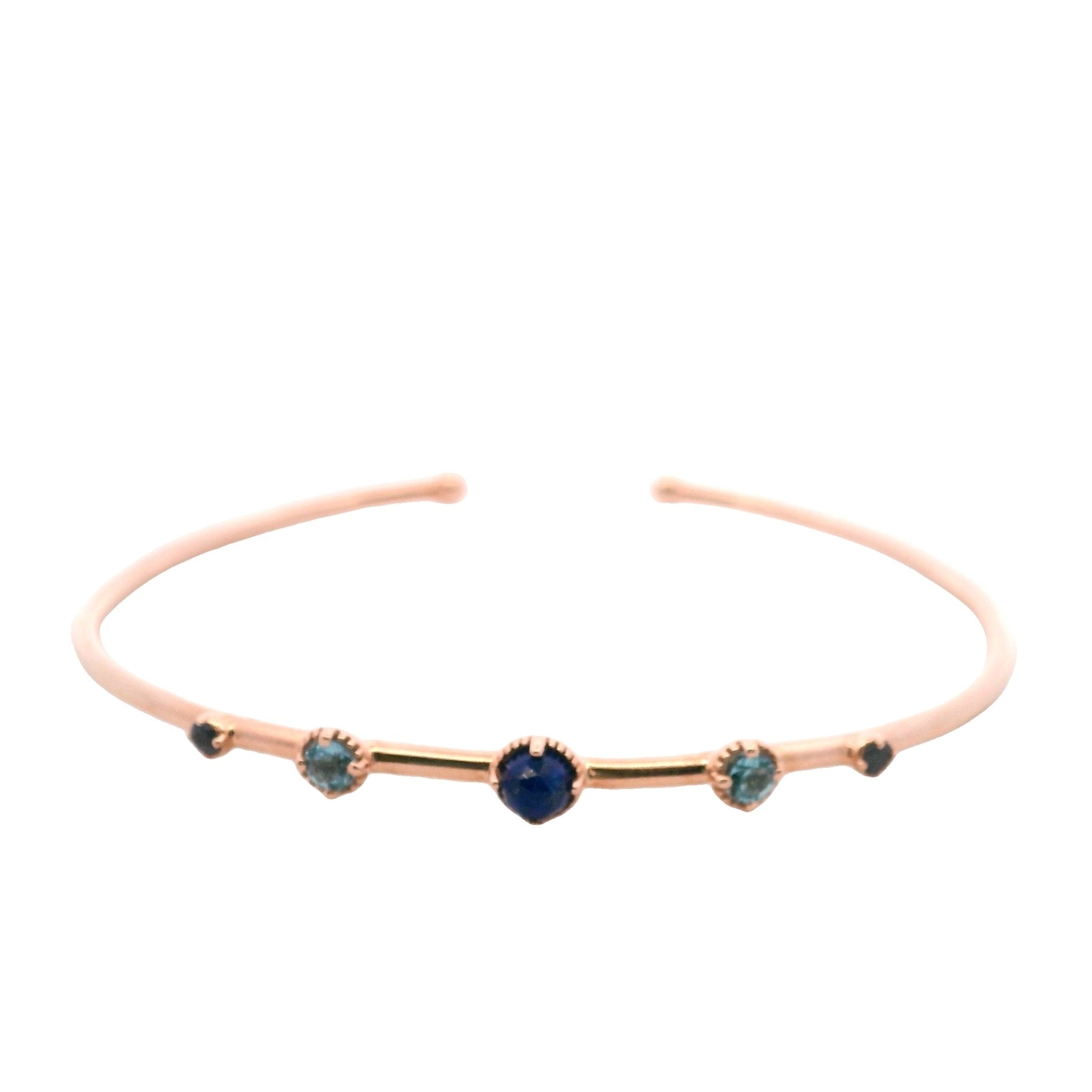 925SL OPEN CUFF FIVE STONE LAPIS LAZULI TOPAZ BLUE IOLITE BANGLE - C'SANTOS