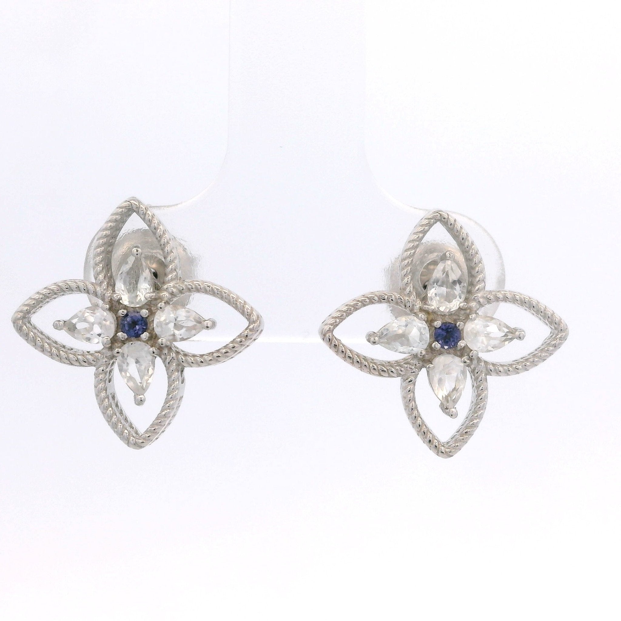 925SL OUTLINE CLOVER TOPAZ WHITE EARRINGS - C'SANTOS