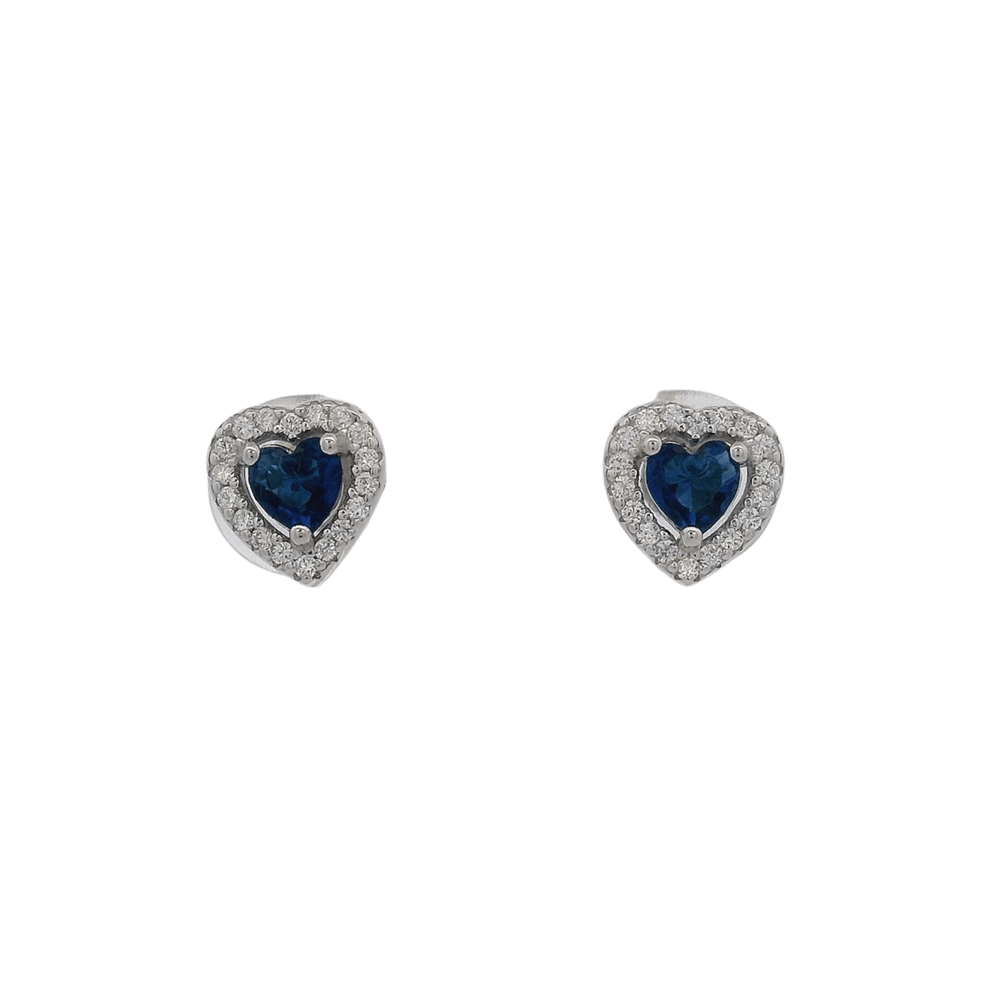 925SL OUTLINE HEART STUD CZ BLUE EARRINGS - C'SANTOS