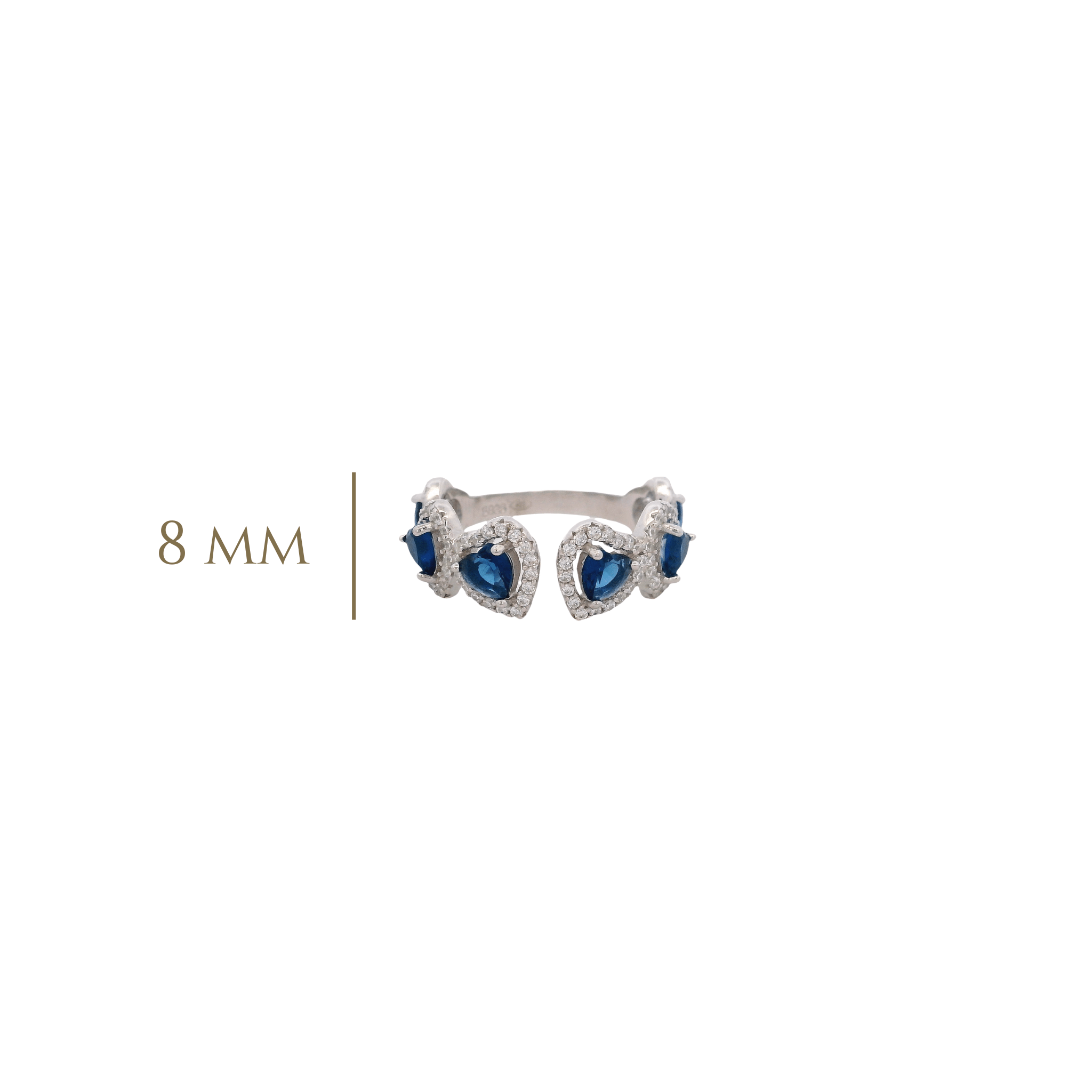 925SL OUTLINE HEART STUD CZ BLUE OPEN RING T7 - C'SANTOS