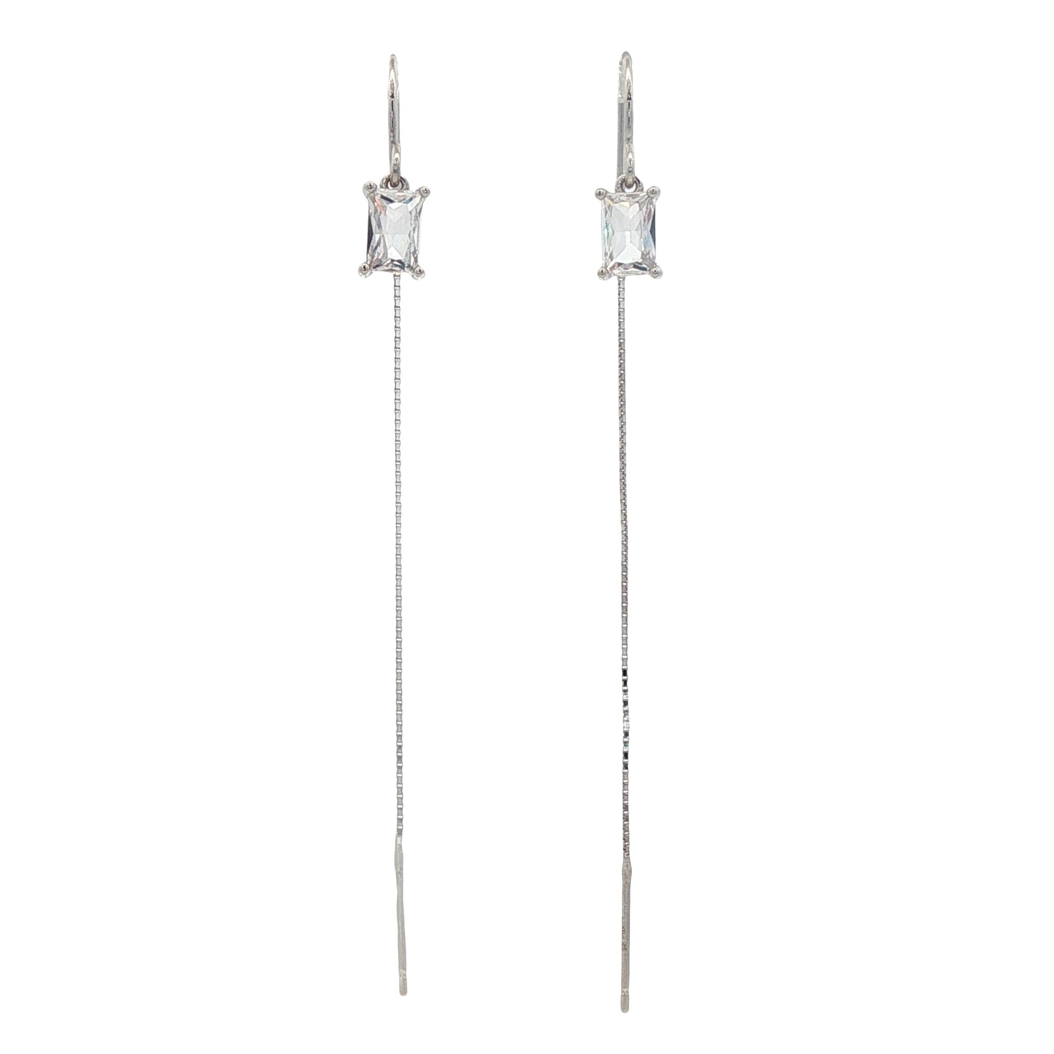 925SL RECTANGLE WHITE CZ AND CHAIN EARRINGS - C'SANTOS