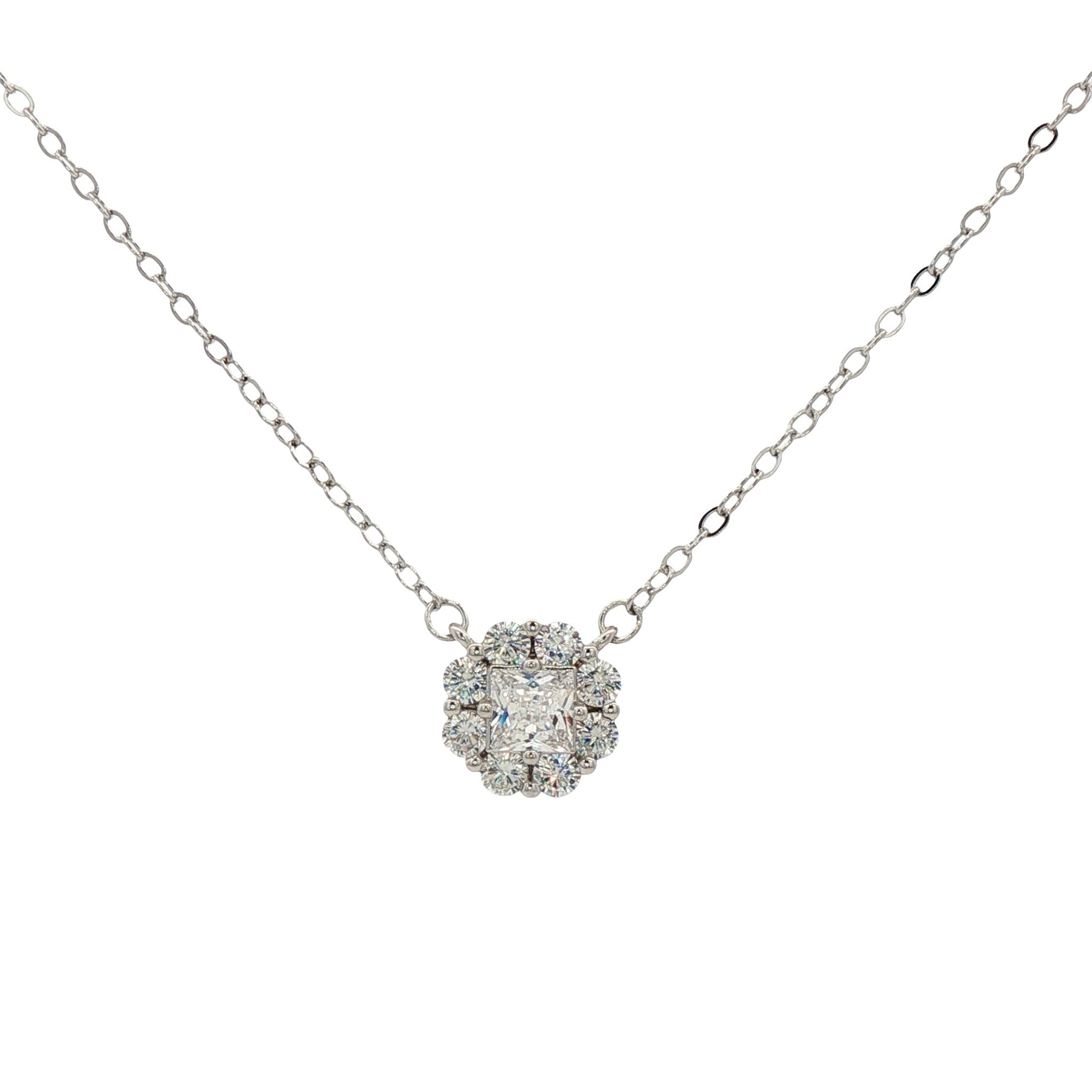 925SL ROUND HALO WHITE CZ NECKLACE - C'SANTOS