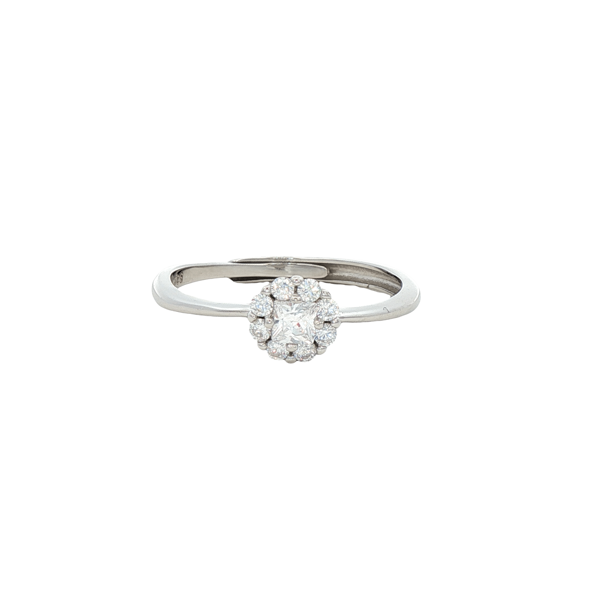 925SL ROUND HALO WHITE CZ RING - C'SANTOS
