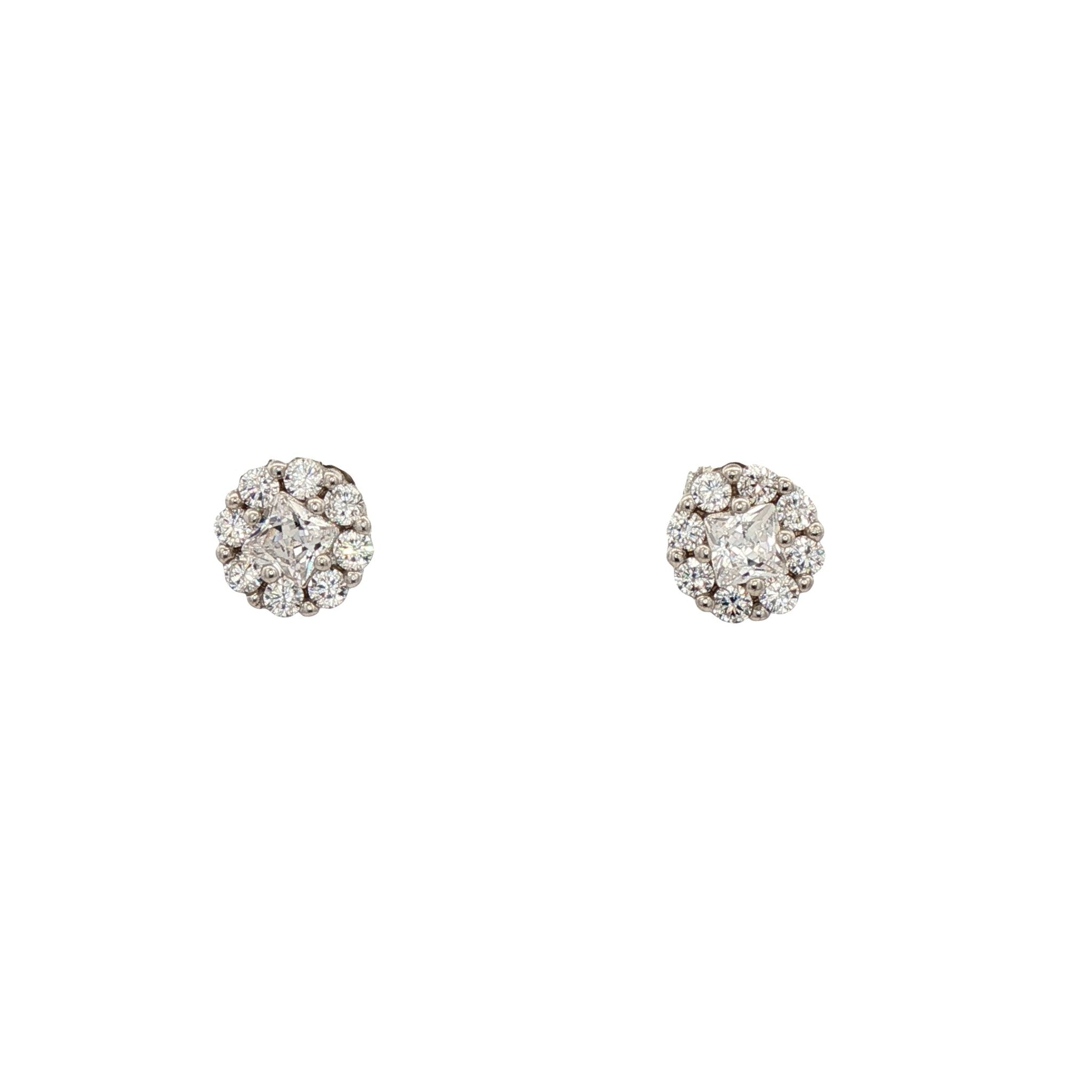 925SL ROUND HALO WHITE CZ STUD EARRINGS - C'SANTOS