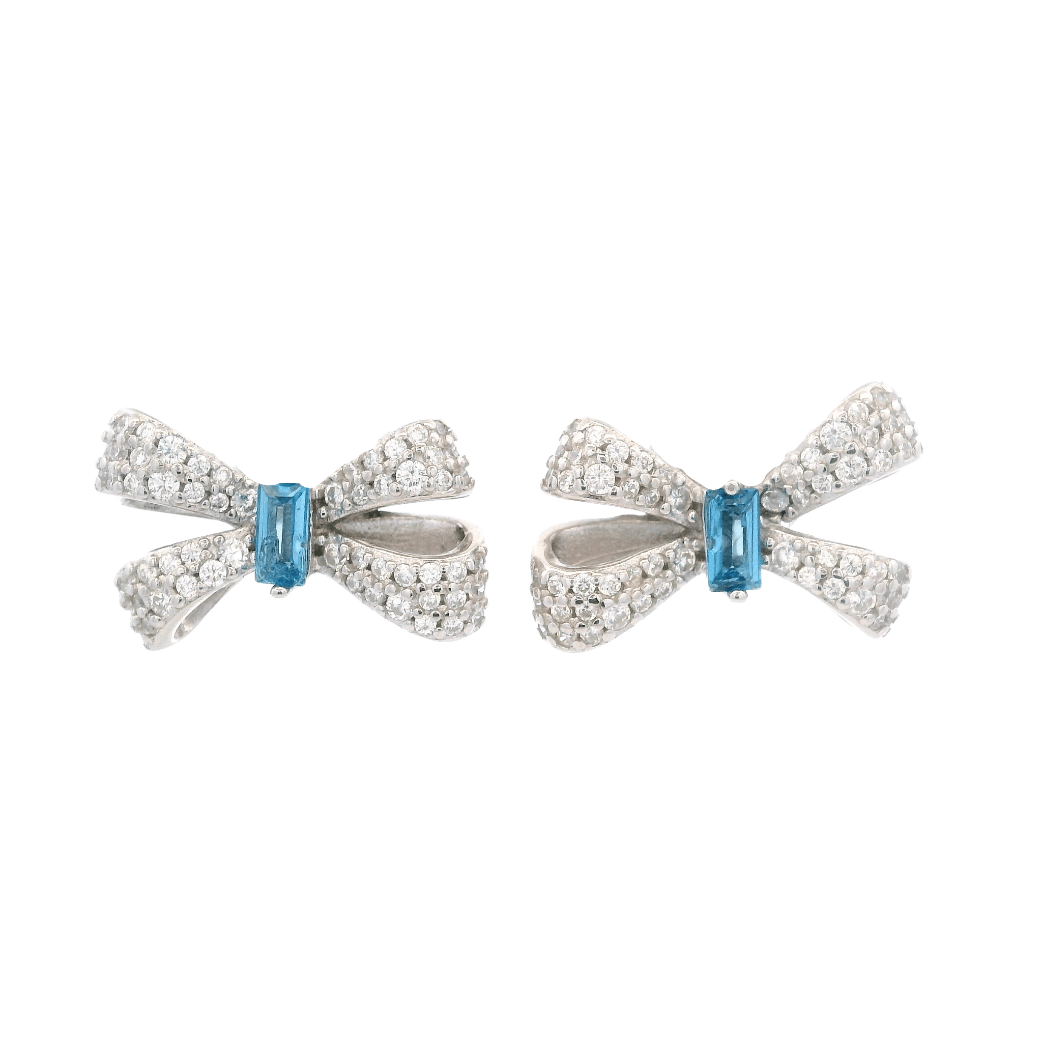 925SL SMALL BOW PAVE CENTER CZ BLUE EARRINGS - C'SANTOS