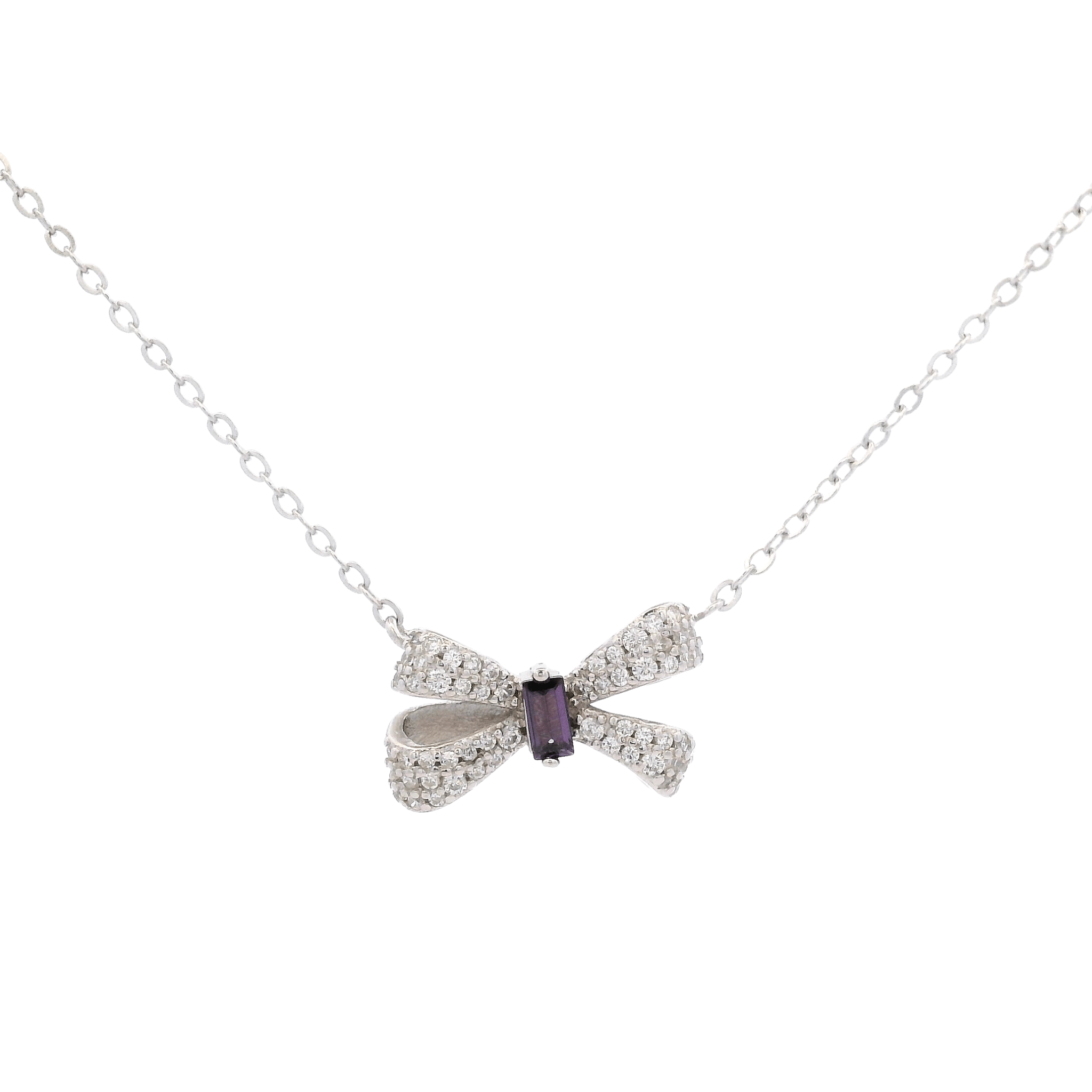 925SL SMALL BOW PAVE CENTER CZ NECKLACE - C'SANTOS