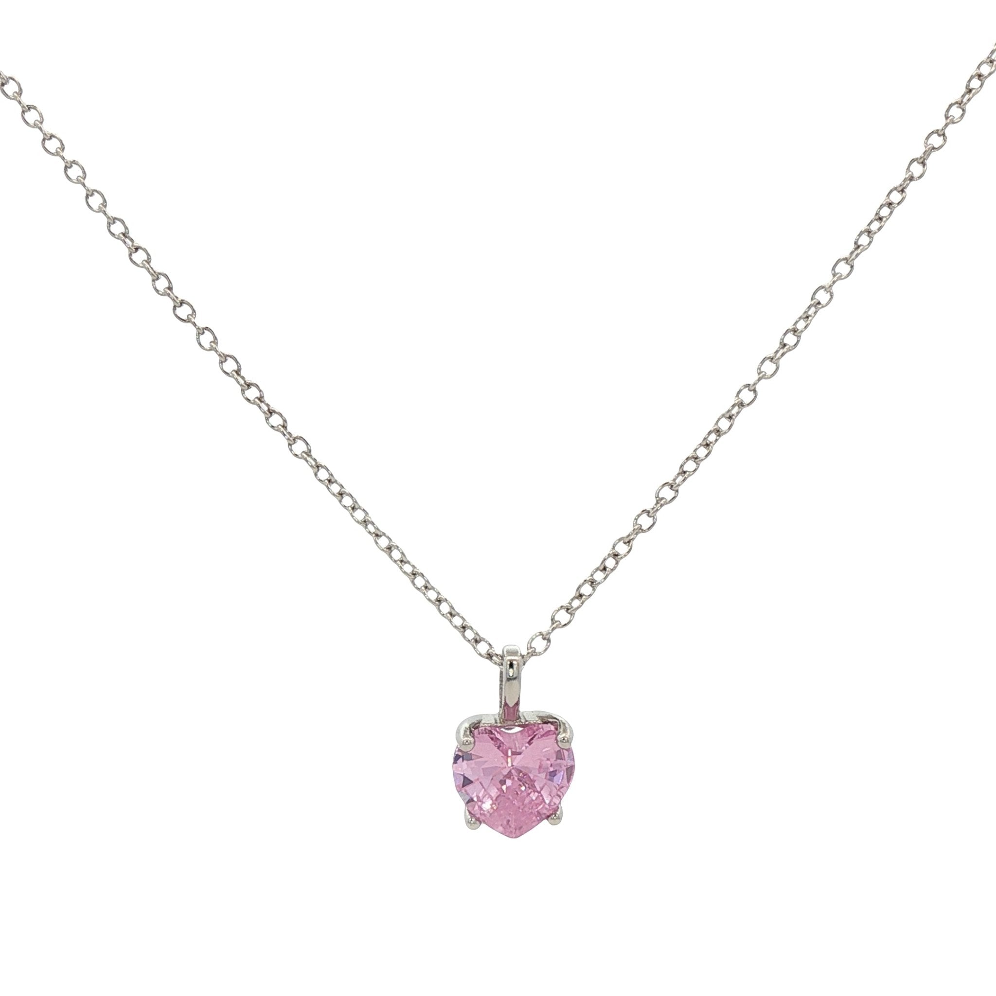 925SL SOLITARY HEART PINK CZ NECKLACE - C'SANTOS