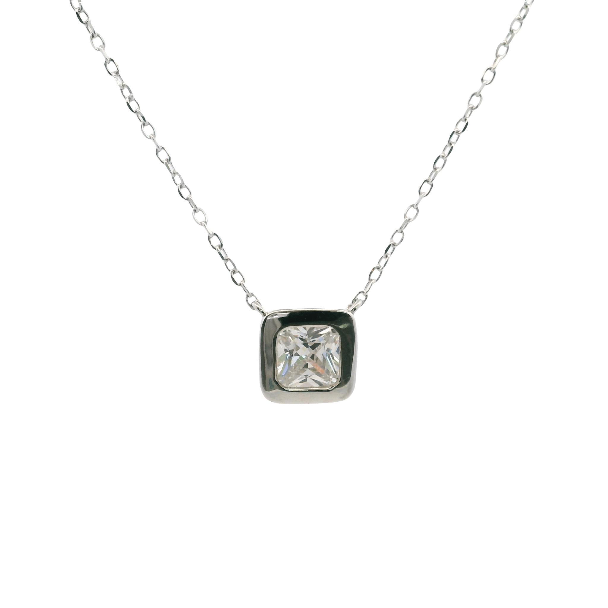 925SL SOLITARY SQUARE CZ NECKLACE - C'SANTOS
